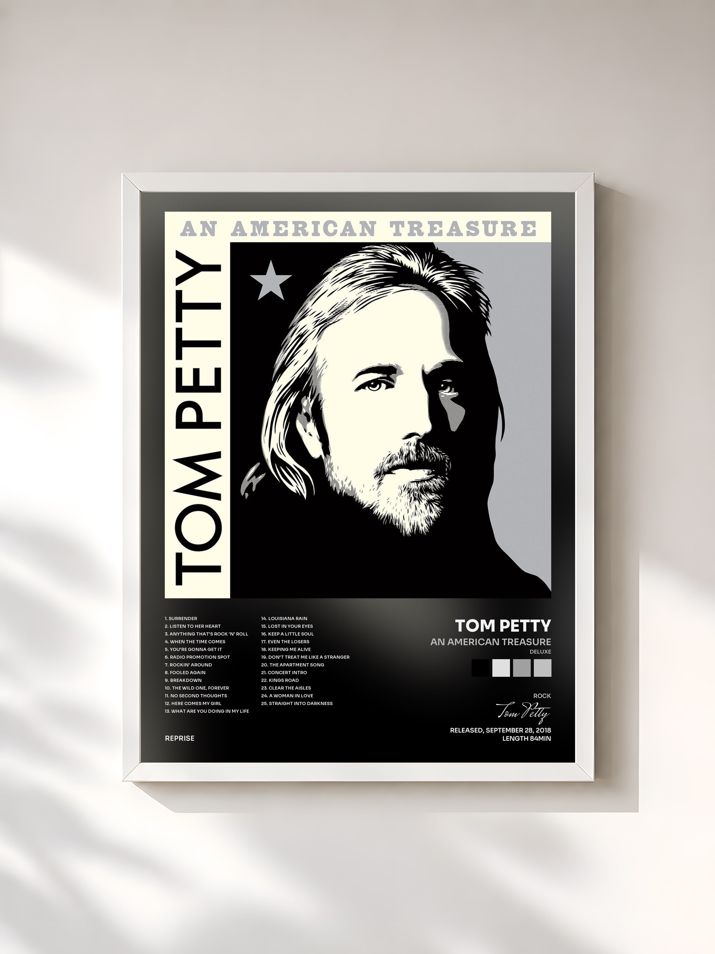 #blanc Tableau de l'album An American Treasure (Deluxe) de Tom Petty, cadre blanc, imprimé et encadré en France