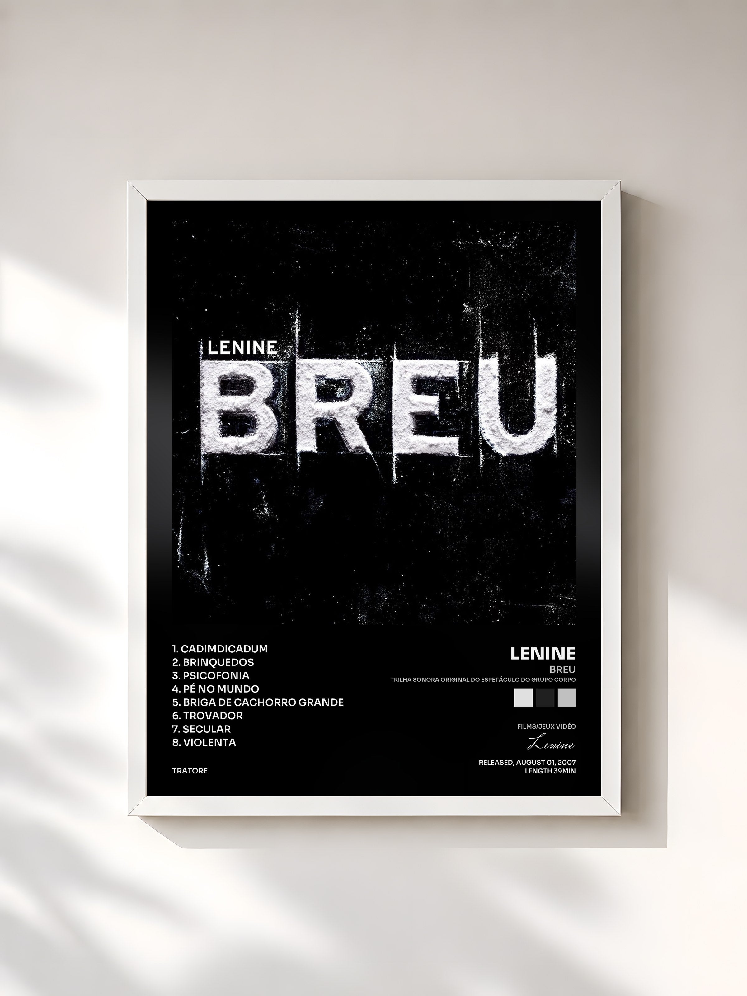 #blanc Tableau de l'album Breu (Trilha Sonora Original do Espetáculo do Grupo Corpo) de Lenine, cadre blanc, imprimé et encadré en France