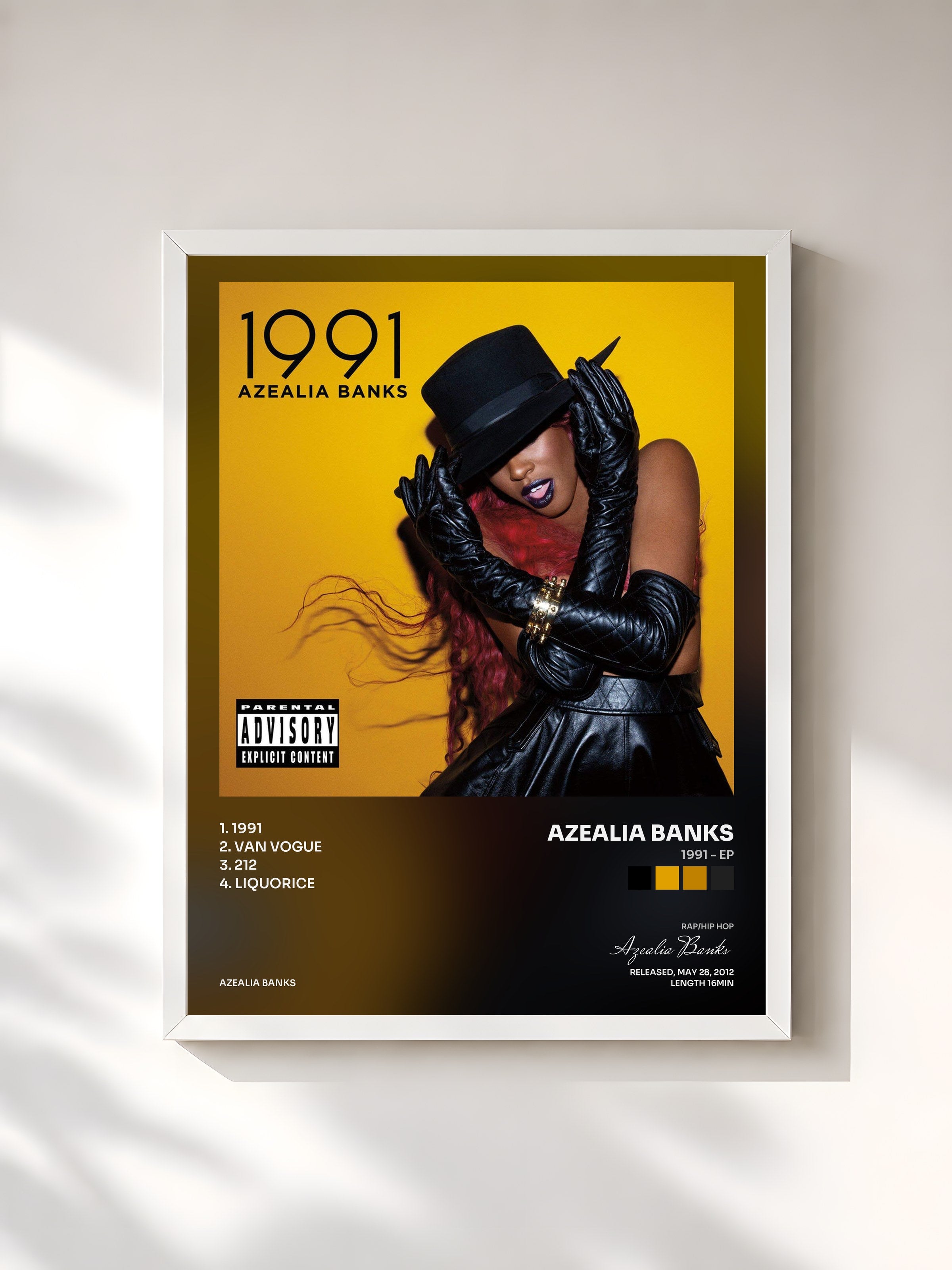 #blanc Tableau de l'album 1991 - EP de Azealia Banks, cadre blanc, imprimé et encadré en France