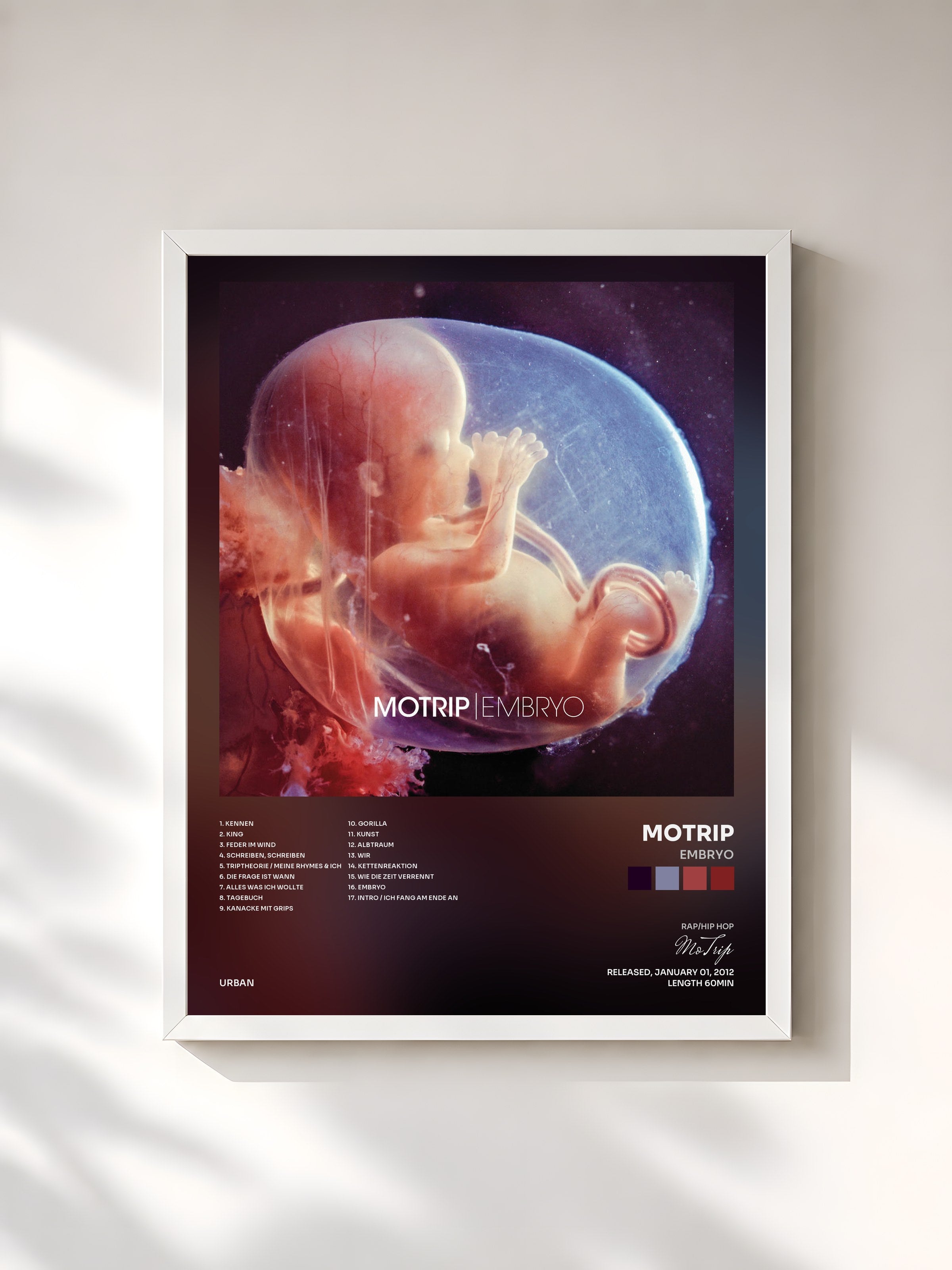 #blanc Tableau de l'album Embryo de MoTrip, cadre blanc, imprimé et encadré en France