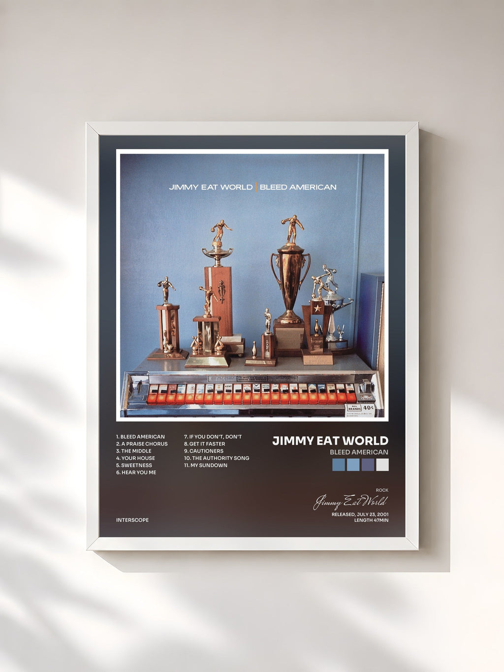 #blanc Bleed American by Jimmy Eat World as a framed art print, white frame, printed and framed in France