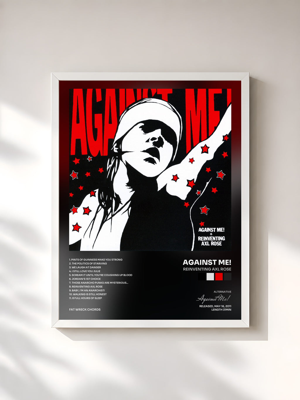 #blanc Tableau de l'album Reinventing Axl Rose de Against Me!, cadre blanc, imprimé et encadré en France