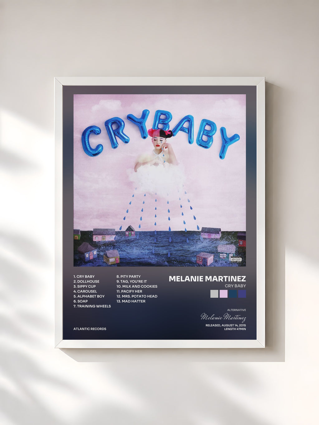 #blanc Tableau de l'album Cry Baby de Melanie Martinez, cadre blanc, imprimé et encadré en France