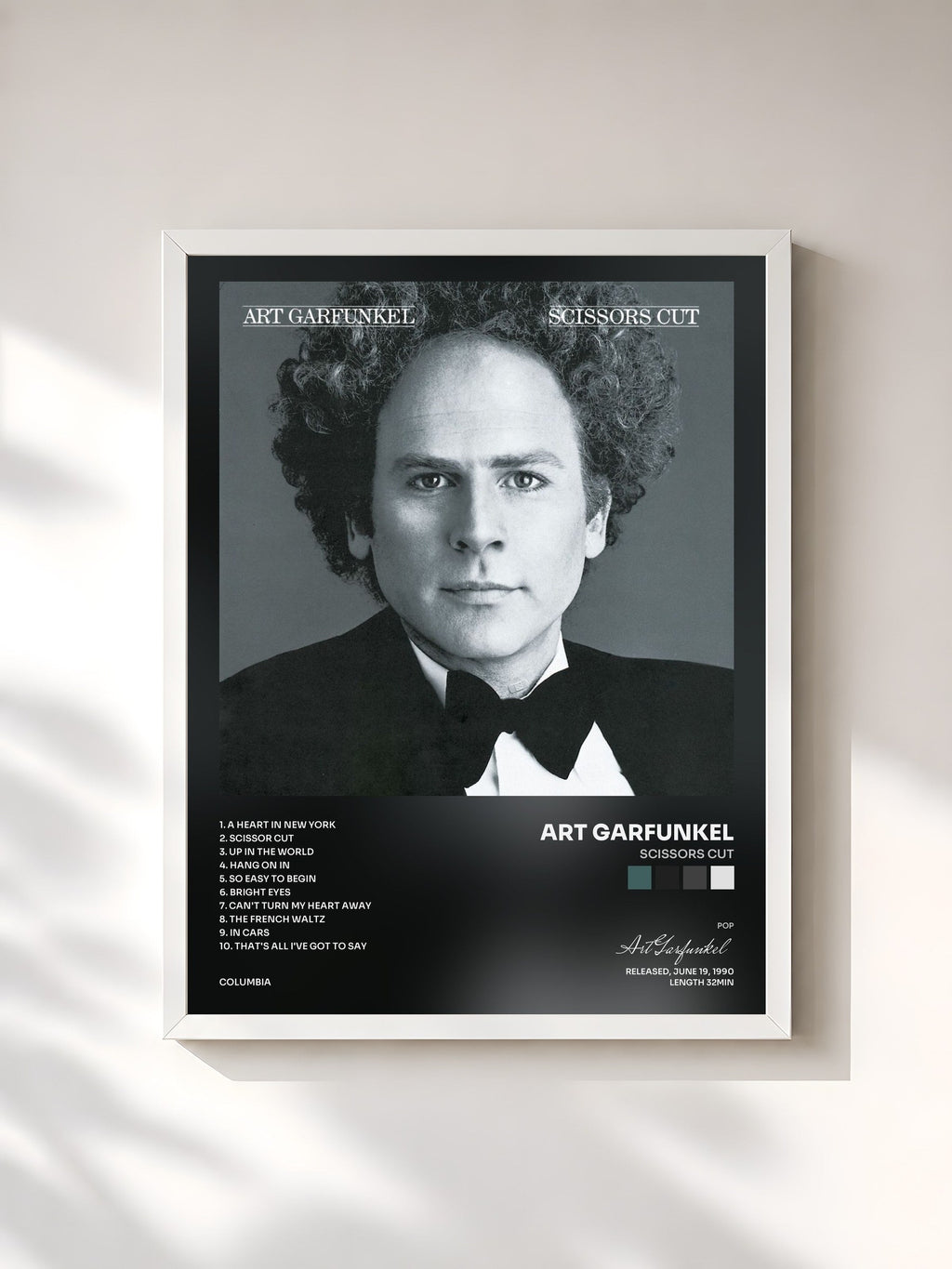 #blanc Tableau de l'album Scissors Cut de Art Garfunkel, cadre blanc, imprimé et encadré en France