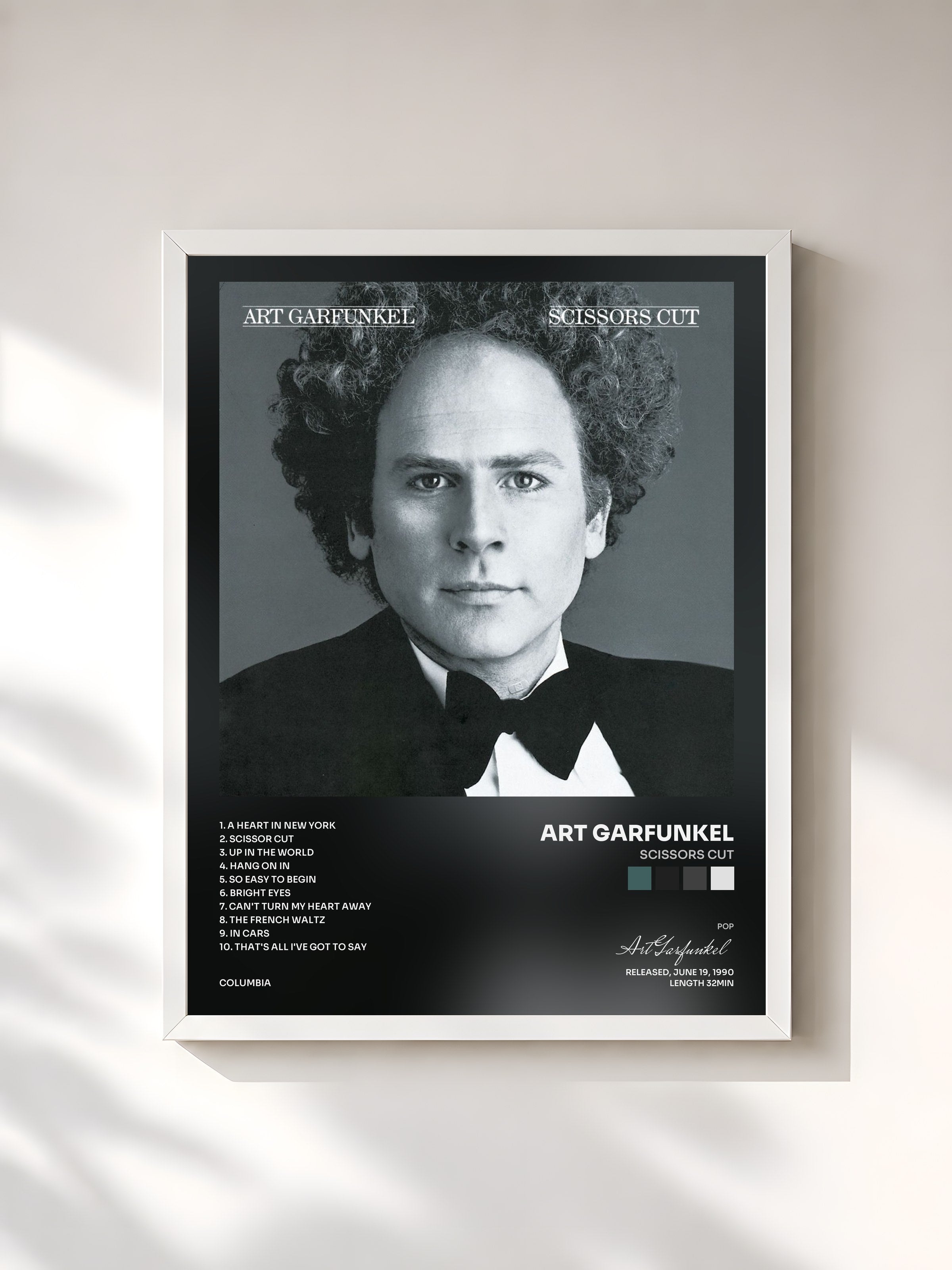 #blanc Tableau de l'album Scissors Cut de Art Garfunkel, cadre blanc, imprimé et encadré en France