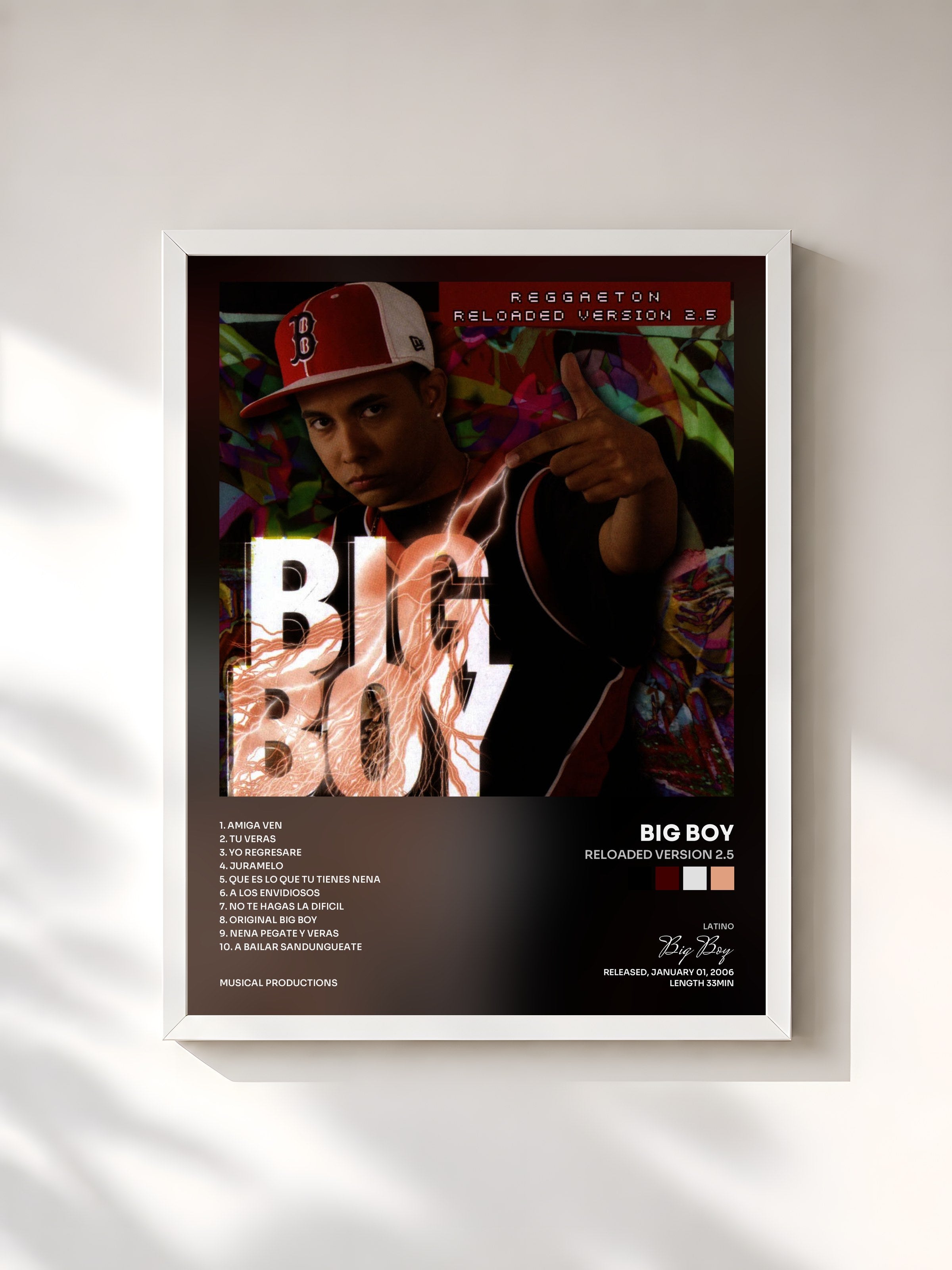 #blanc Tableau de l'album Reloaded Version 2.5 de Big Boy, cadre blanc, imprimé et encadré en France