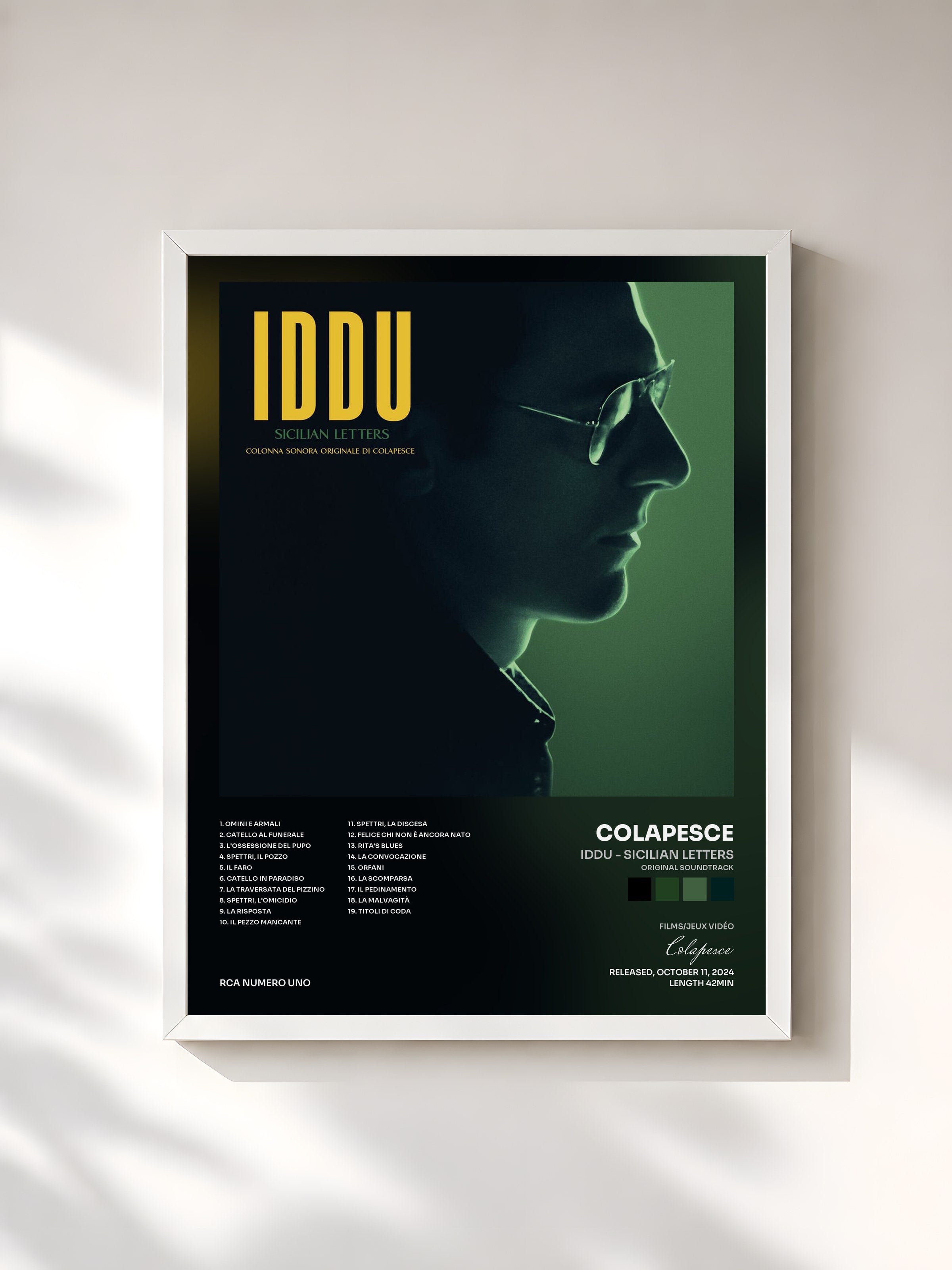 #blanc Tableau de l'album Iddu - Sicilian Letters (Original Soundtrack) de Colapesce, cadre blanc, imprimé et encadré en France
