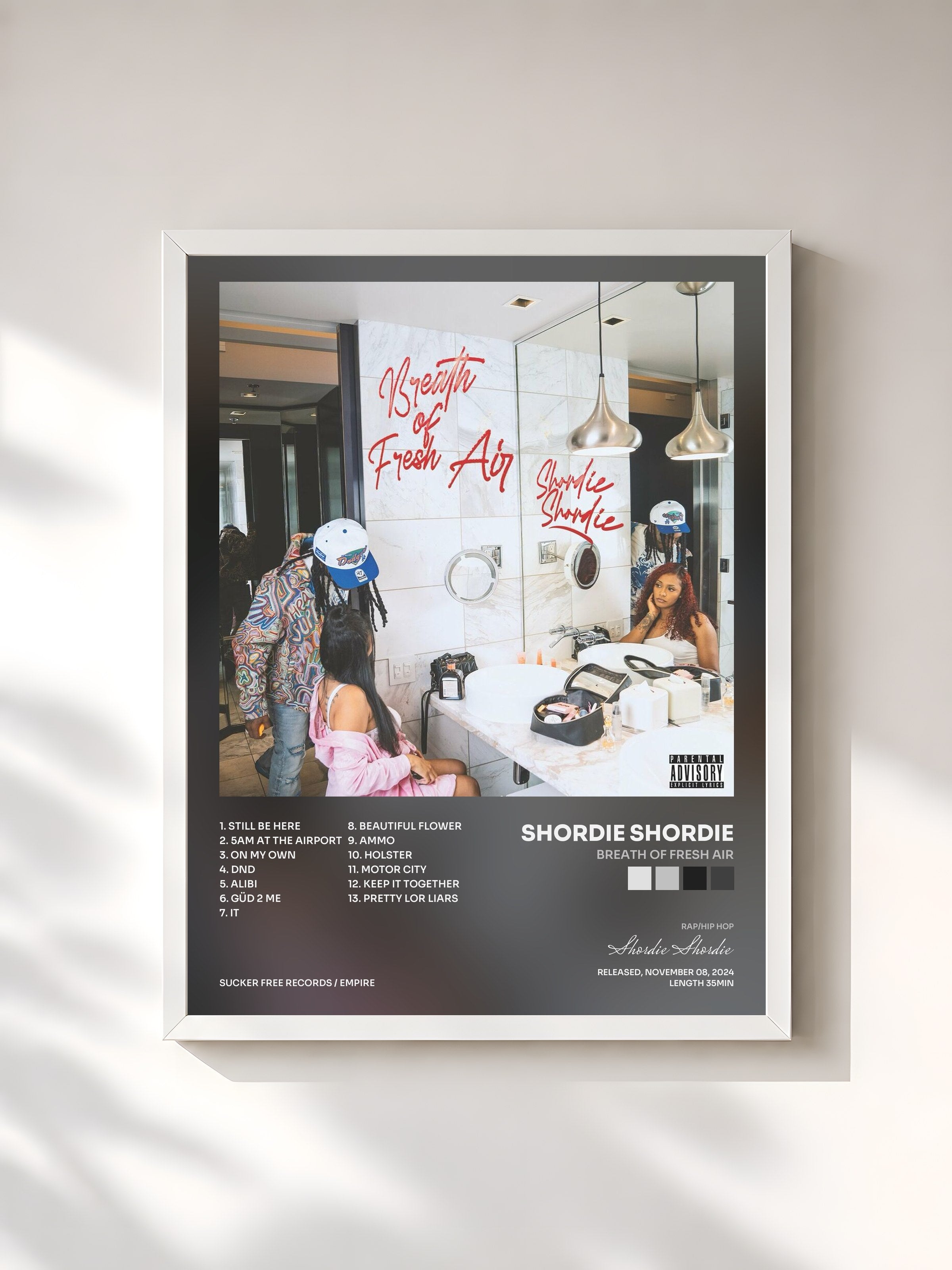 #blanc Tableau de l'album Breath Of Fresh Air de Shordie Shordie, cadre blanc, imprimé et encadré en France