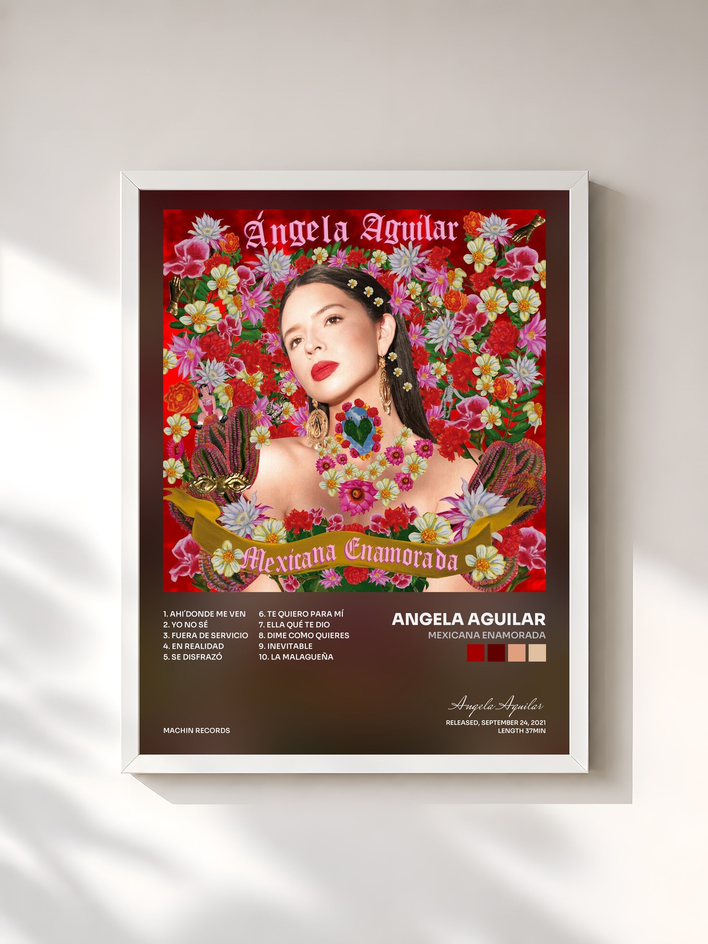 #blanc Tableau de l'album Mexicana Enamorada de Angela Aguilar, cadre blanc, imprimé et encadré en France