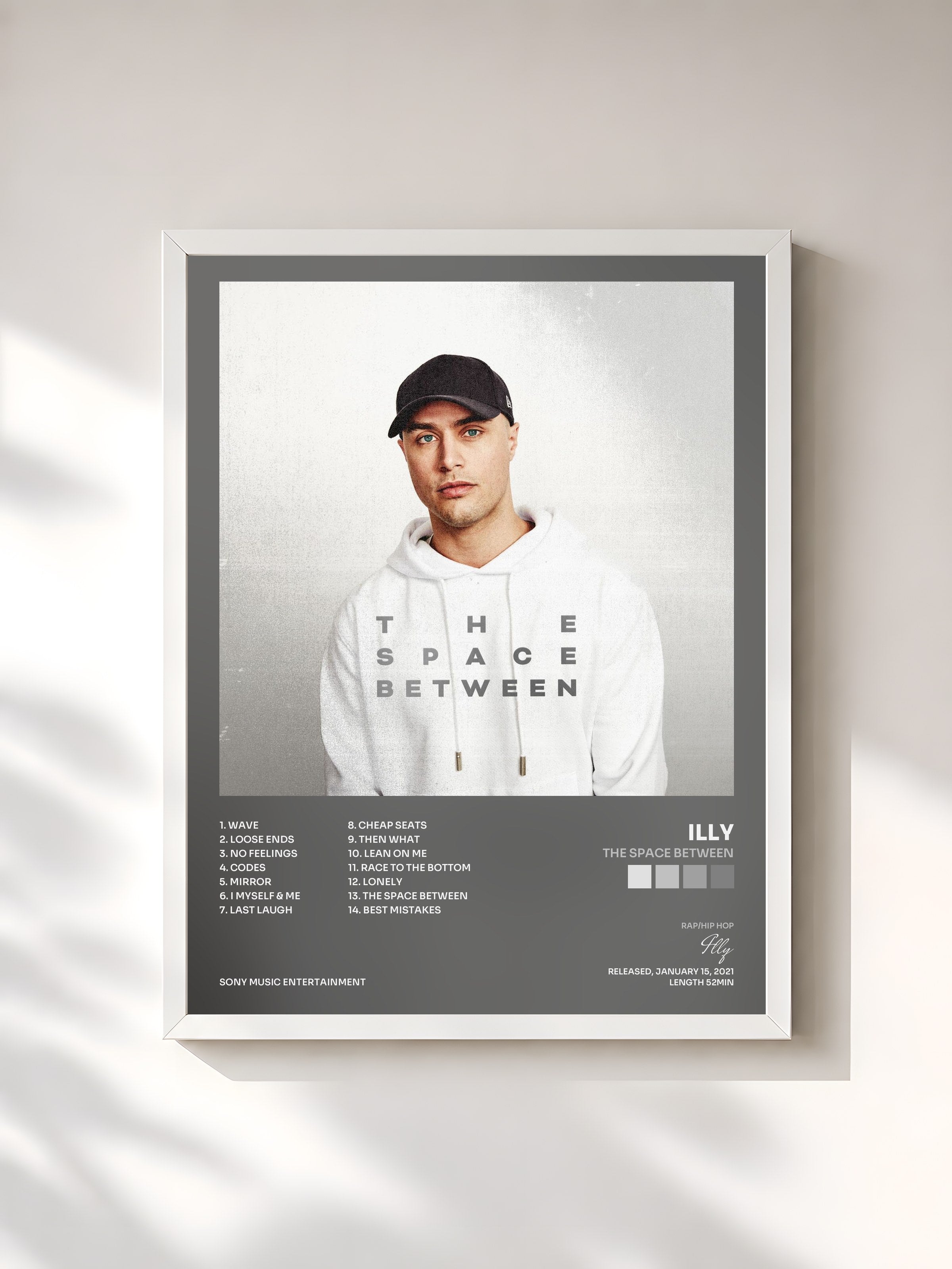 #blanc Tableau de l'album The Space Between de Illy, cadre blanc, imprimé et encadré en France