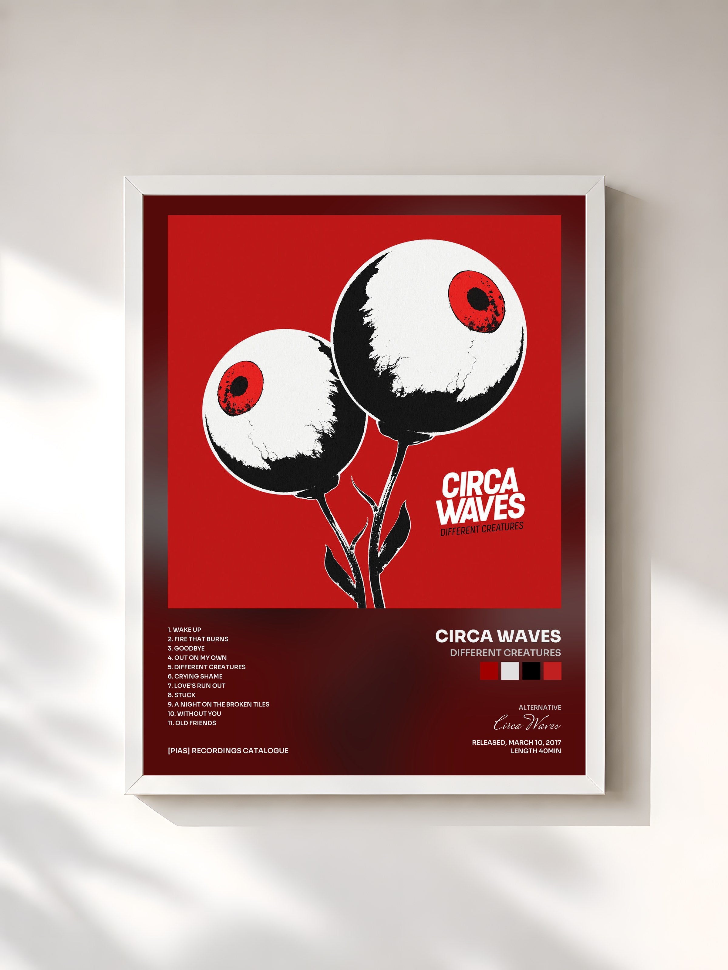 #blanc Tableau de l'album Different Creatures de Circa Waves, cadre blanc, imprimé et encadré en France