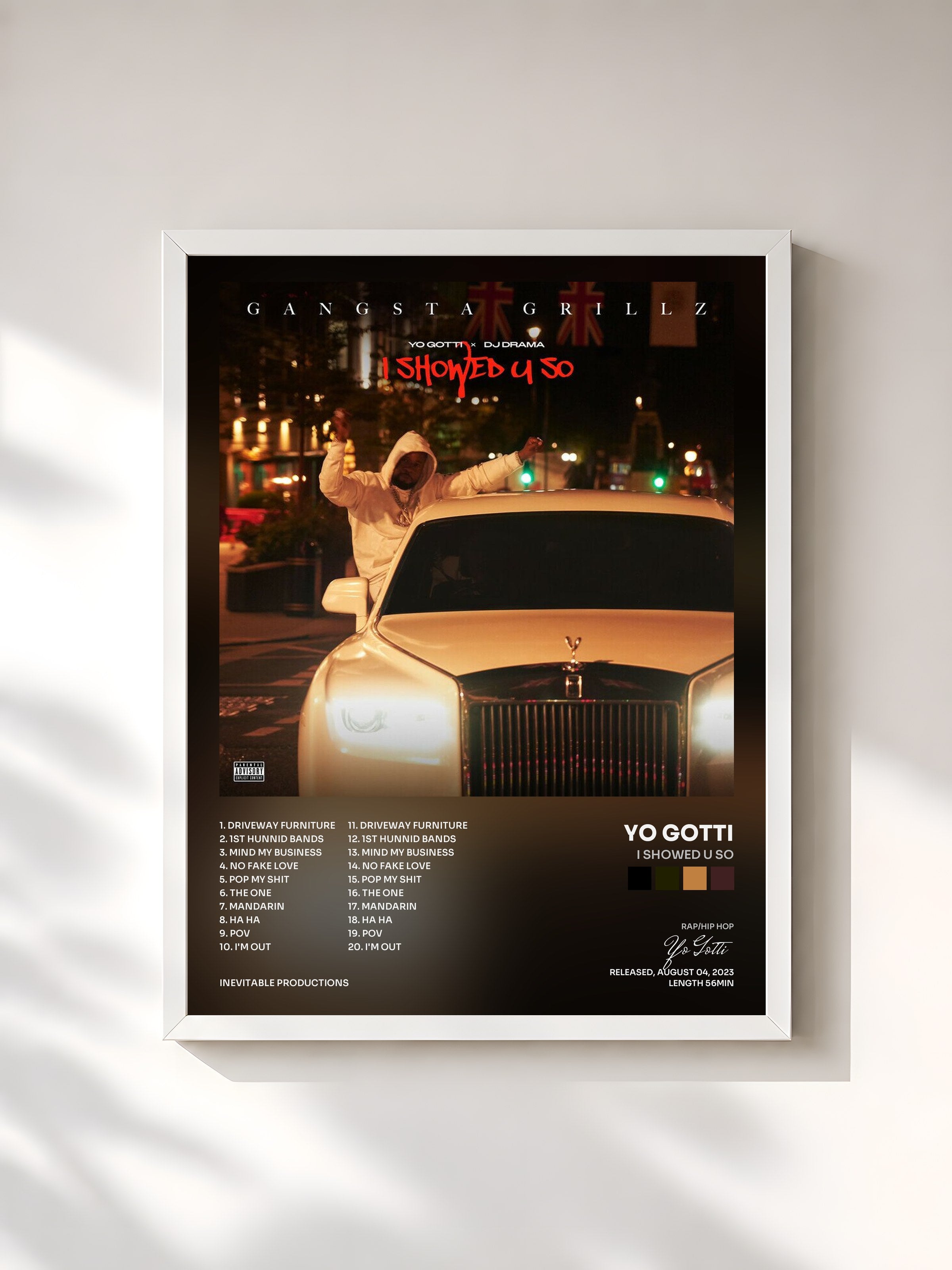 #blanc Tableau de l'album I Showed U So de Yo Gotti, cadre blanc, imprimé et encadré en France