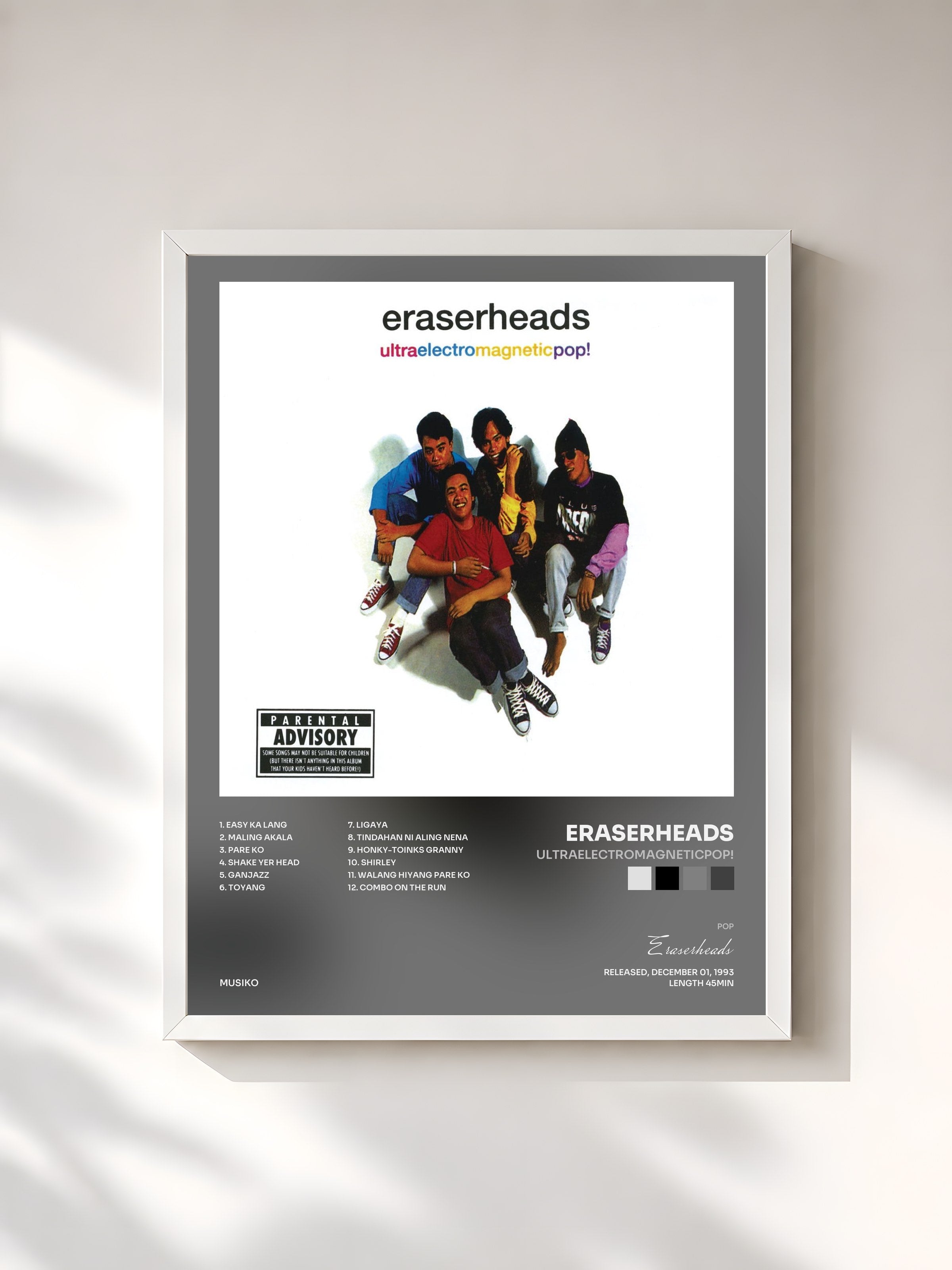 #blanc Tableau de l'album Ultraelectromagneticpop! de Eraserheads, cadre blanc, imprimé et encadré en France