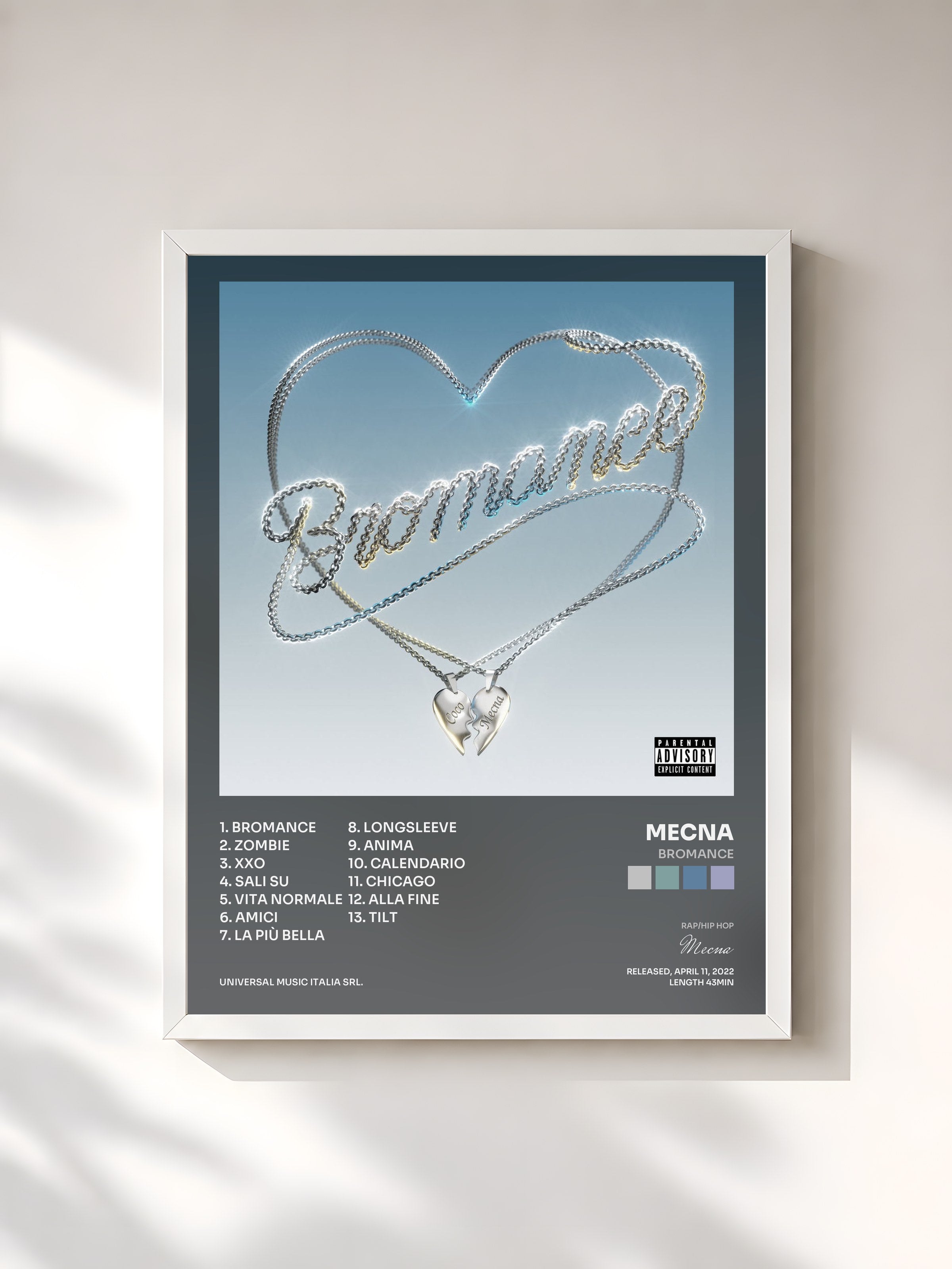 #blanc Tableau de l'album Bromance de Mecna, cadre blanc, imprimé et encadré en France