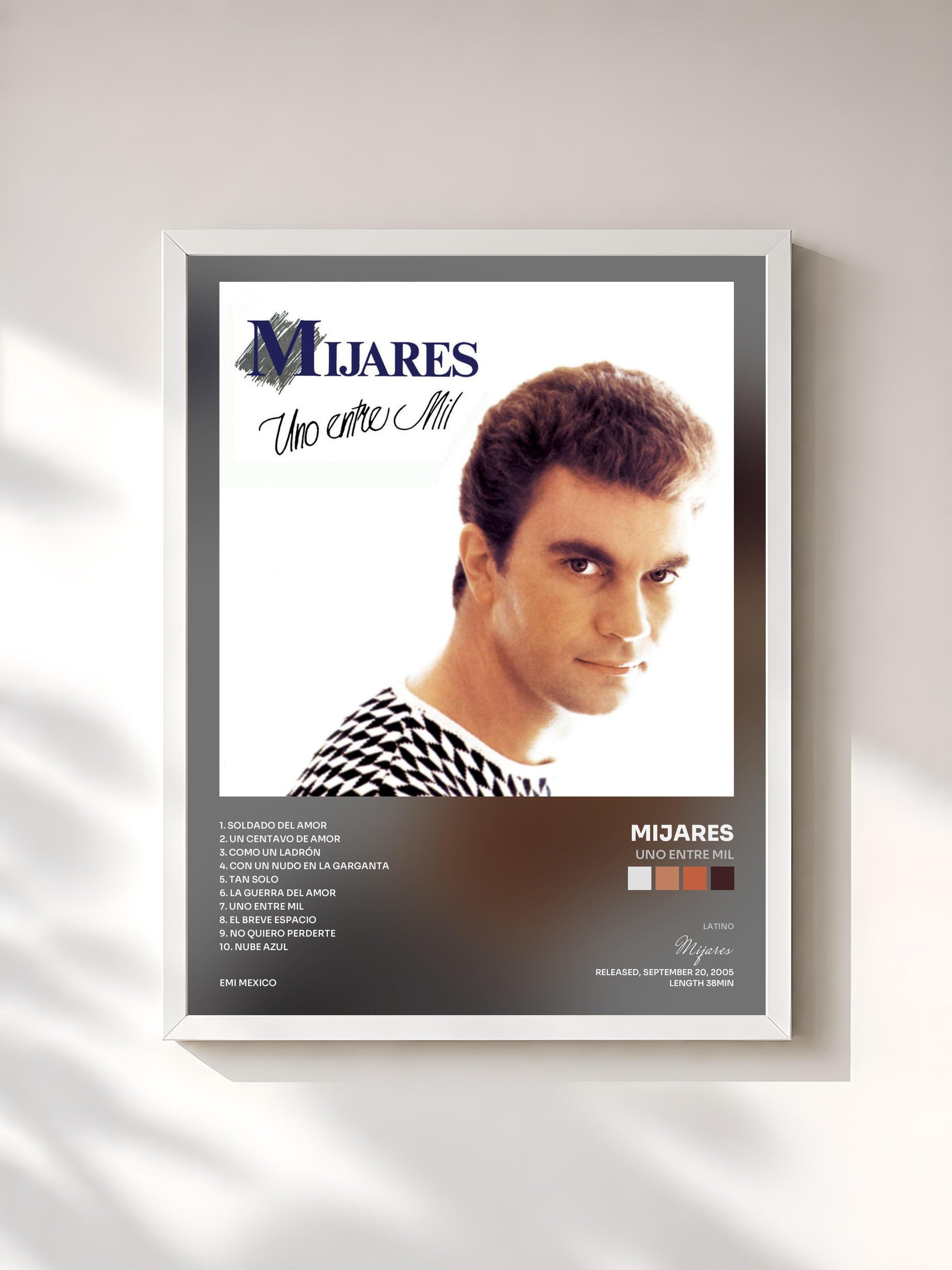 #blanc Tableau de l'album Uno Entre Mil de Mijares, cadre blanc, imprimé et encadré en France