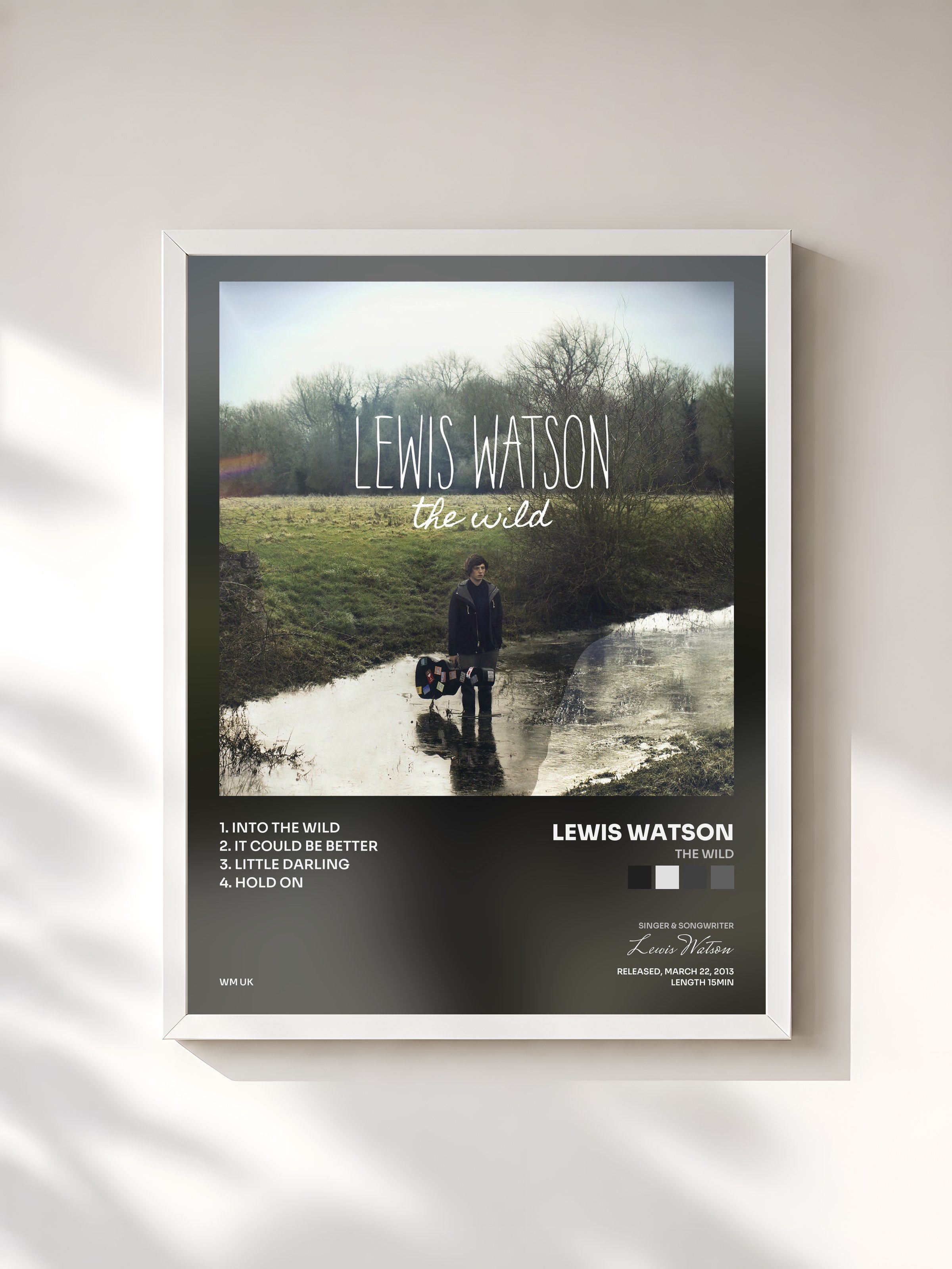 #blanc Tableau de l'album The Wild de Lewis Watson, cadre blanc, imprimé et encadré en France