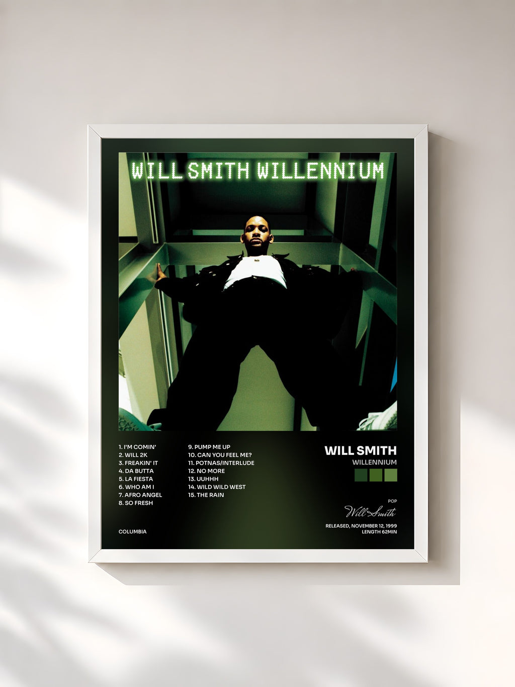#blanc Tableau de l'album Willennium de Will Smith, cadre blanc, imprimé et encadré en France