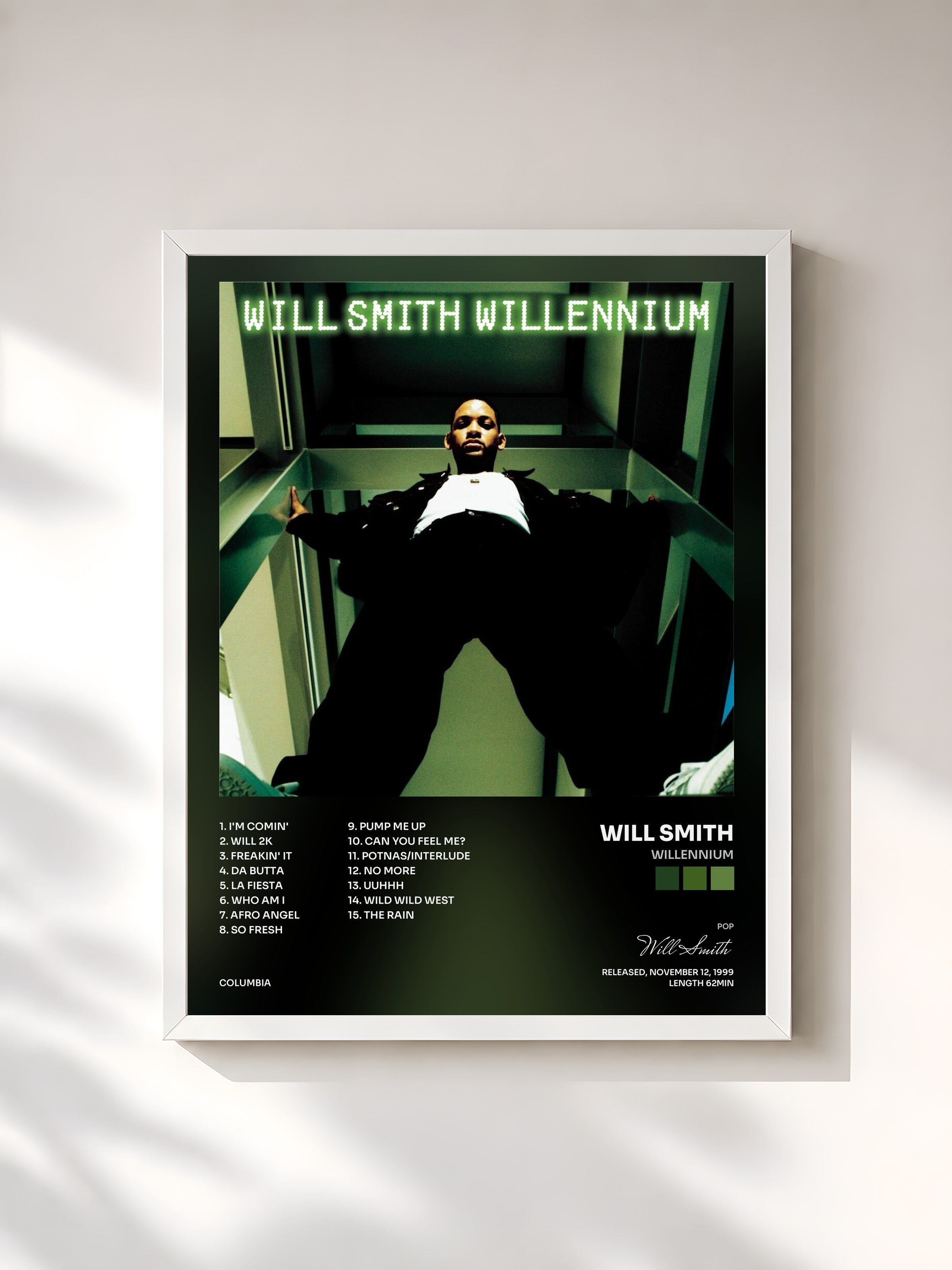 #blanc Tableau de l'album Willennium de Will Smith, cadre blanc, imprimé et encadré en France