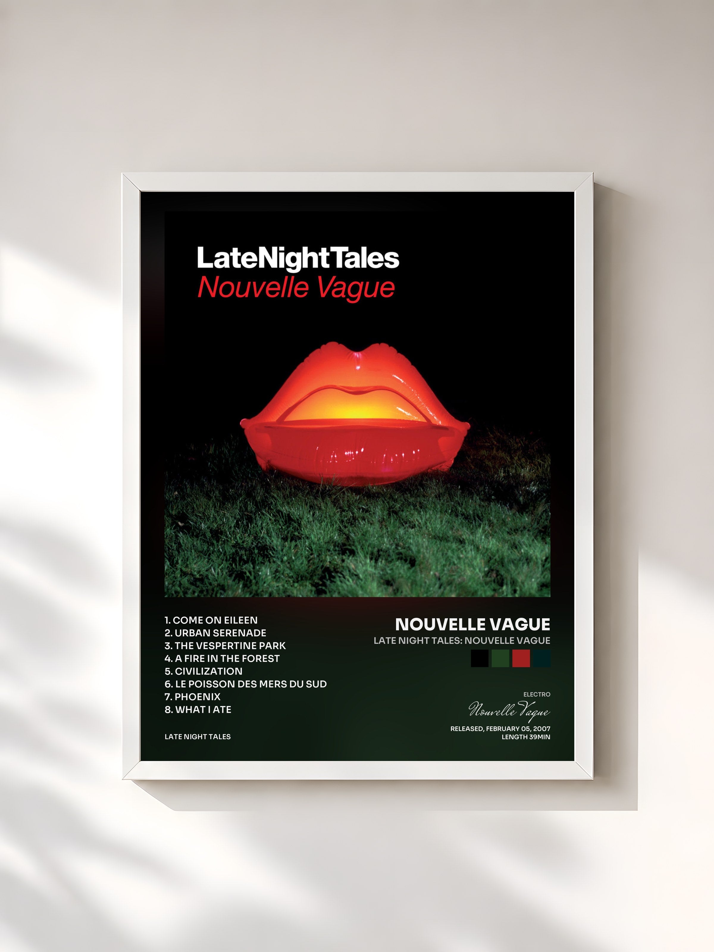 #blanc Tableau de l'album Late Night Tales: Nouvelle Vague de Nouvelle Vague, cadre blanc, imprimé et encadré en France