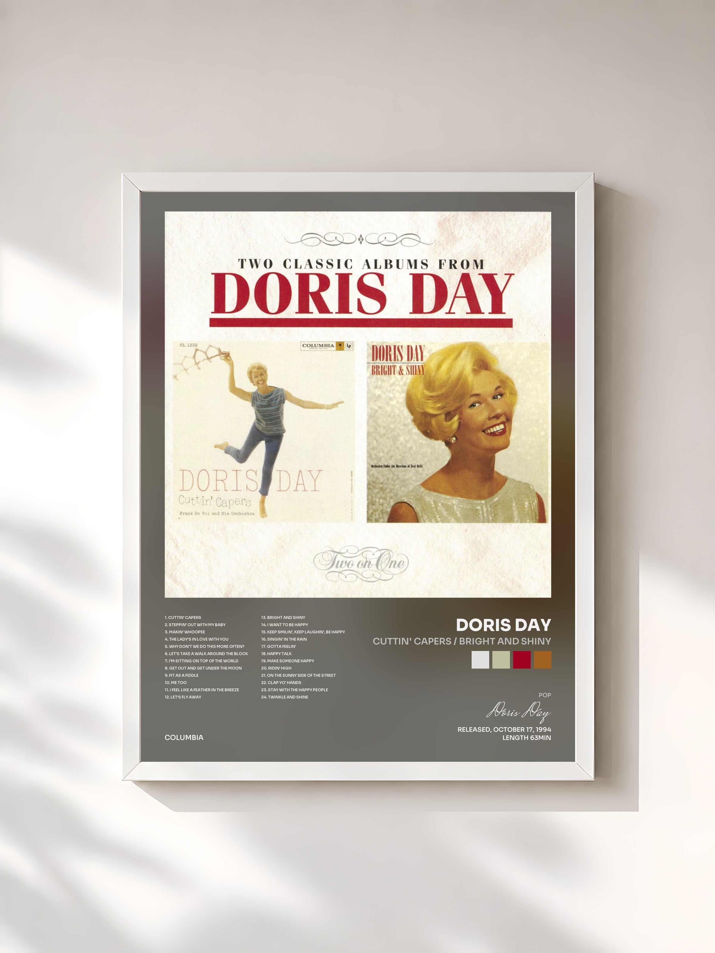 #blanc Tableau de l'album Cuttin' Capers / Bright And Shiny de Doris Day, cadre blanc, imprimé et encadré en France