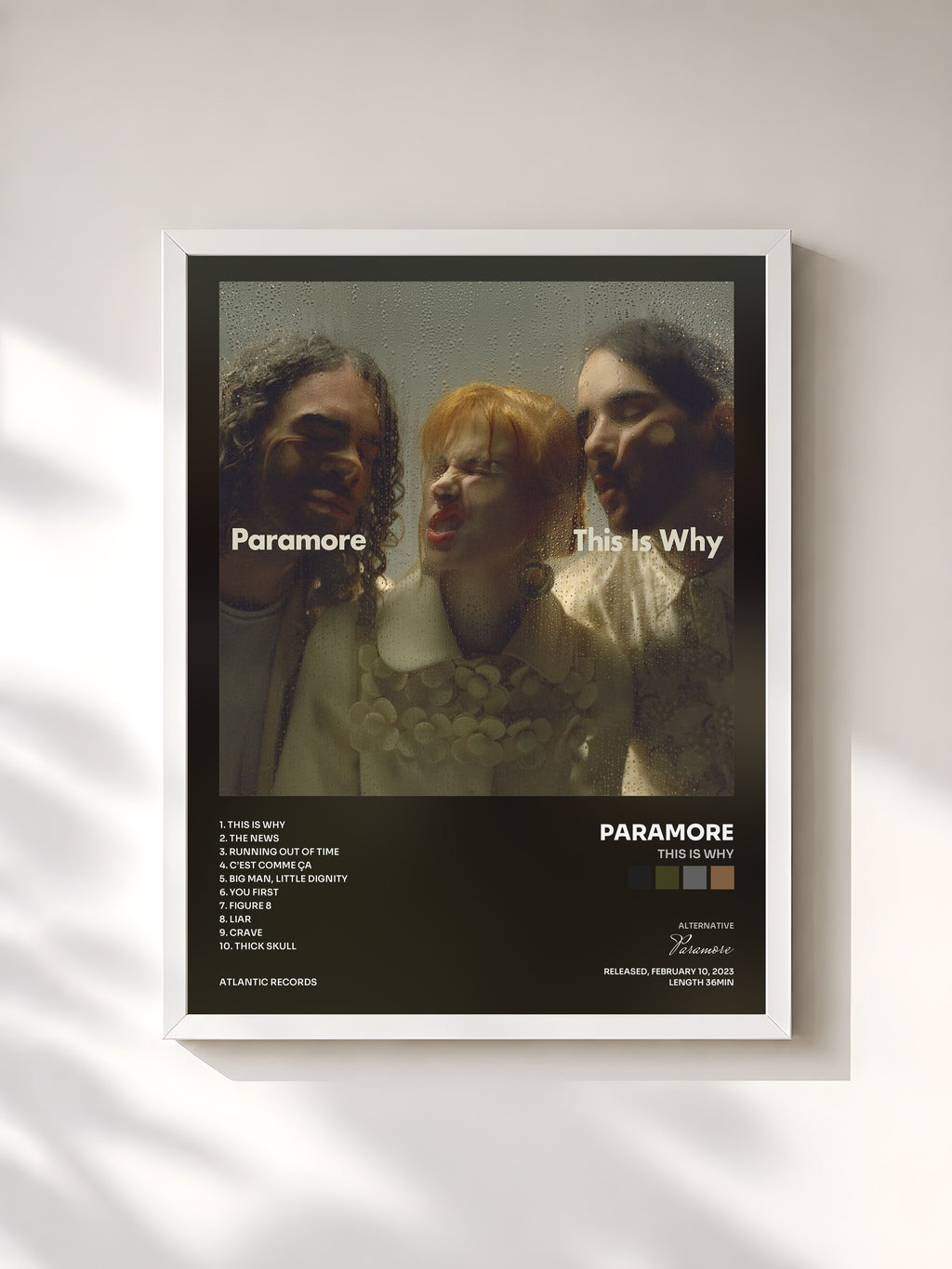 #blanc Tableau de l'album This Is Why de Paramore, cadre blanc, imprimé et encadré en France