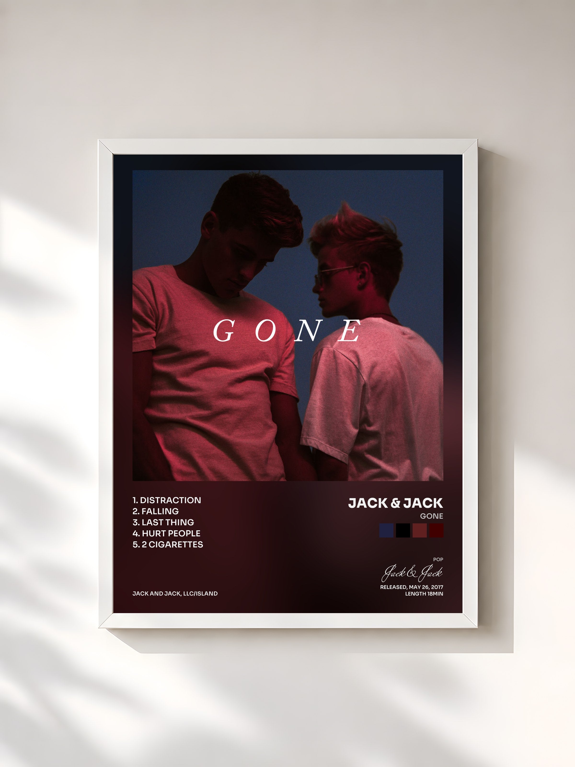 #blanc Tableau de l'album GONE de Jack & Jack, cadre blanc, imprimé et encadré en France
