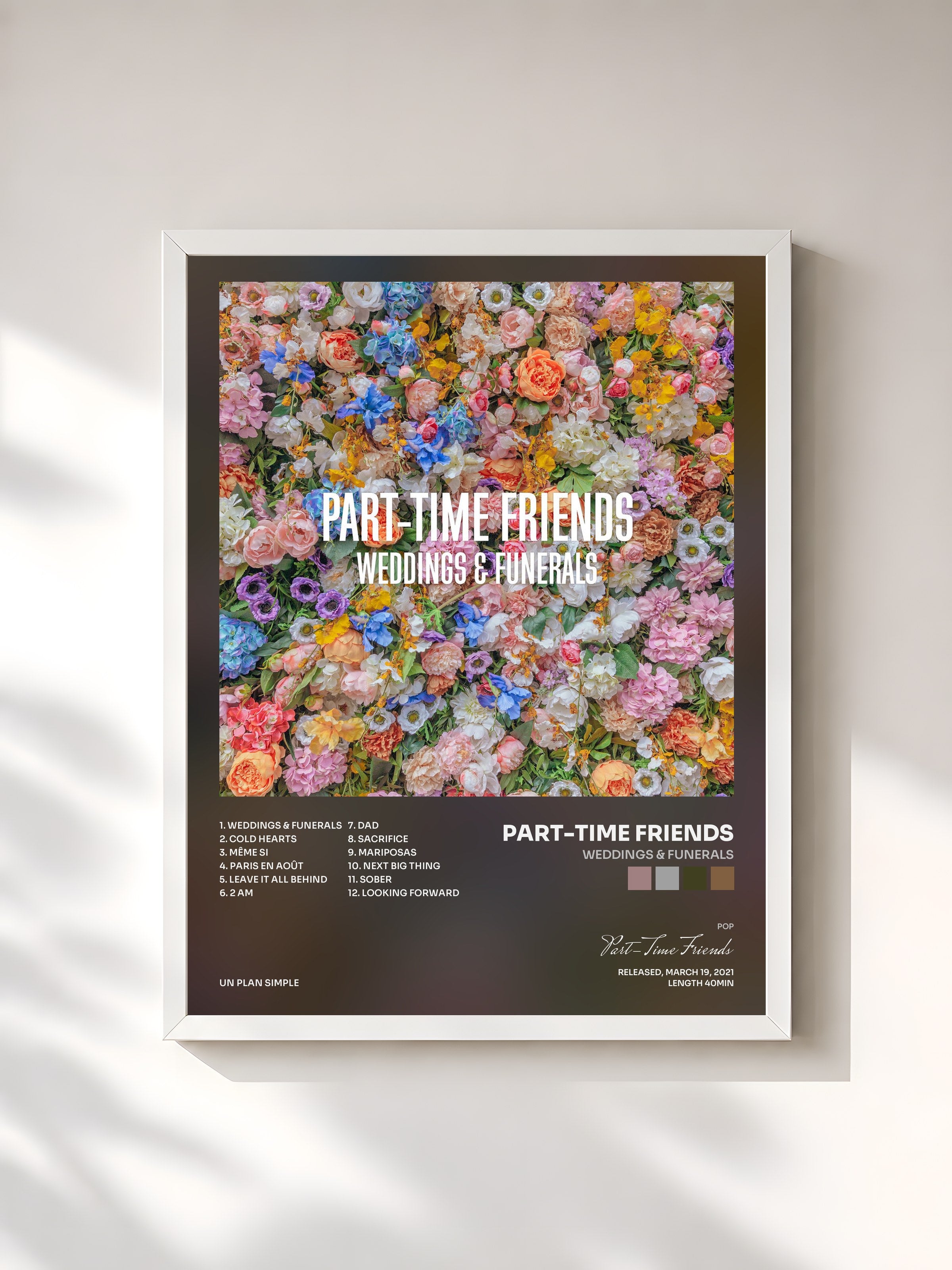 #blanc Tableau de l'album Weddings & Funerals de Part-Time Friends, cadre blanc, imprimé et encadré en France