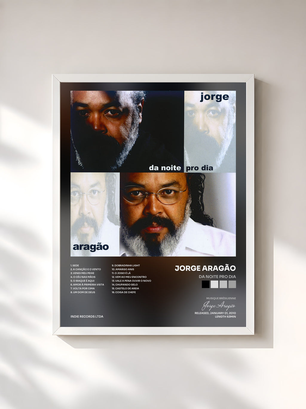 #blanc Tableau de l'album Da noite pro dia de Jorge Aragão, cadre blanc, imprimé et encadré en France