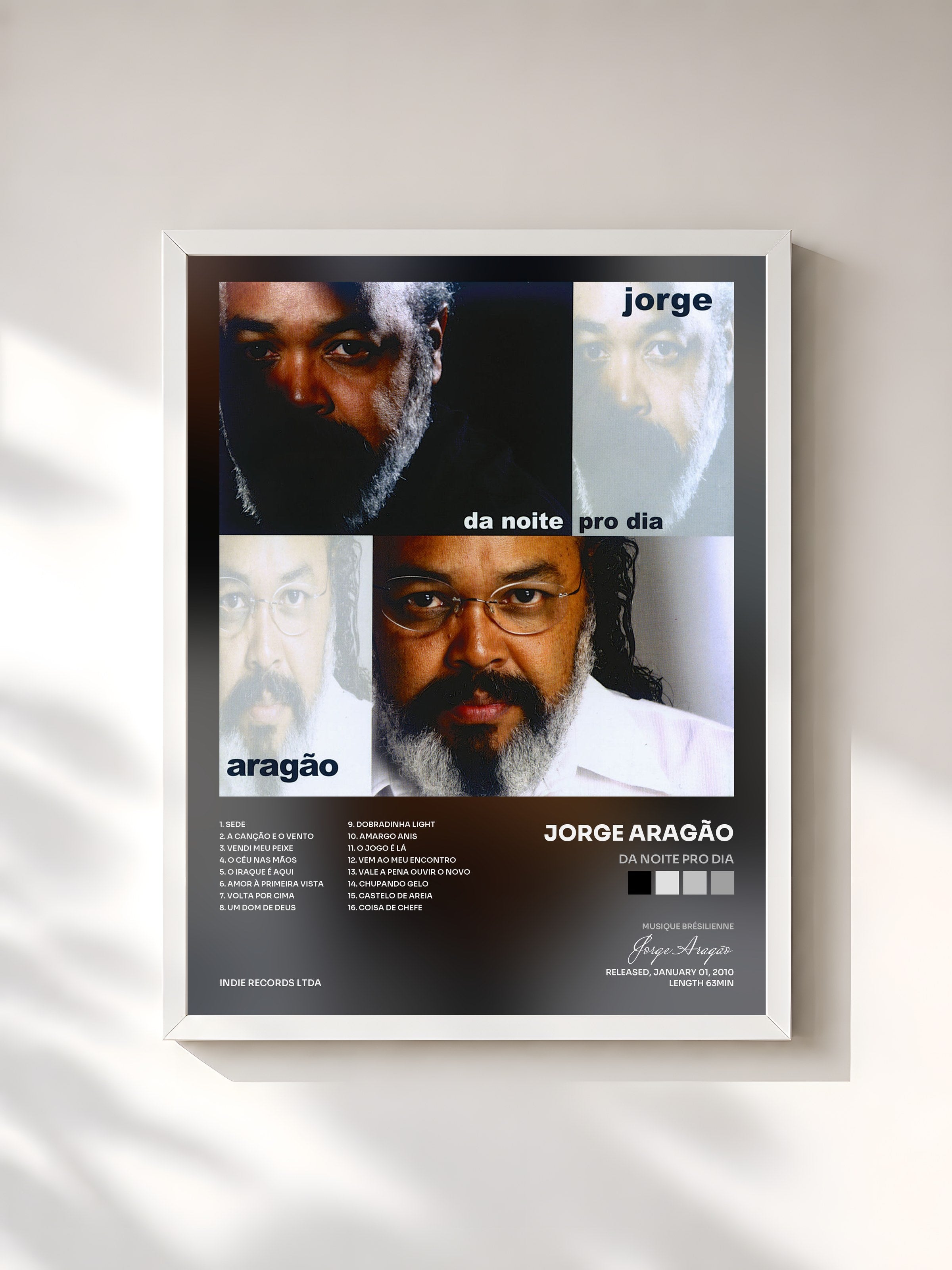 #blanc Tableau de l'album Da noite pro dia de Jorge Aragão, cadre blanc, imprimé et encadré en France