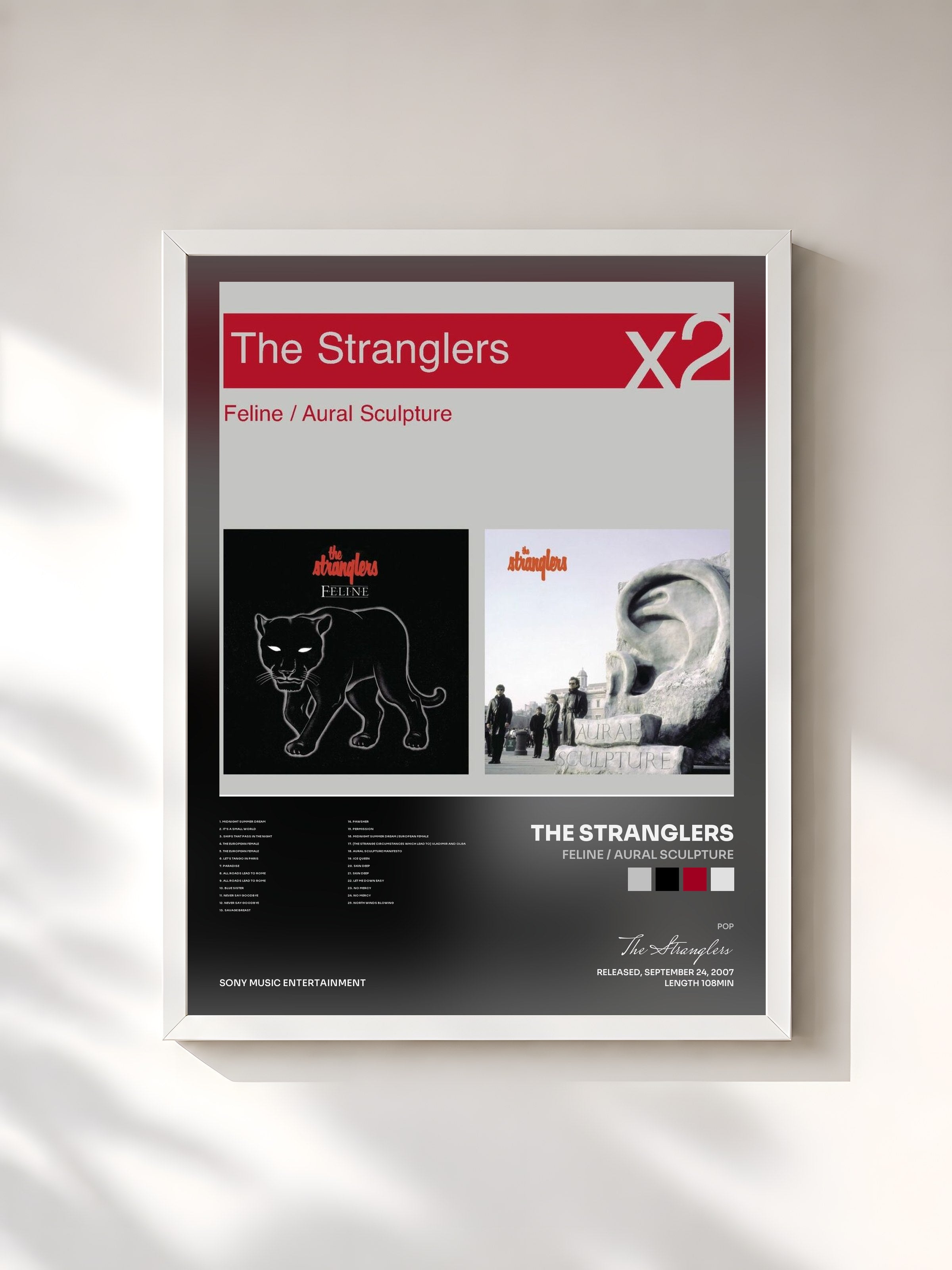 #blanc Tableau de l'album Feline / Aural Sculpture de The Stranglers, cadre blanc, imprimé et encadré en France
