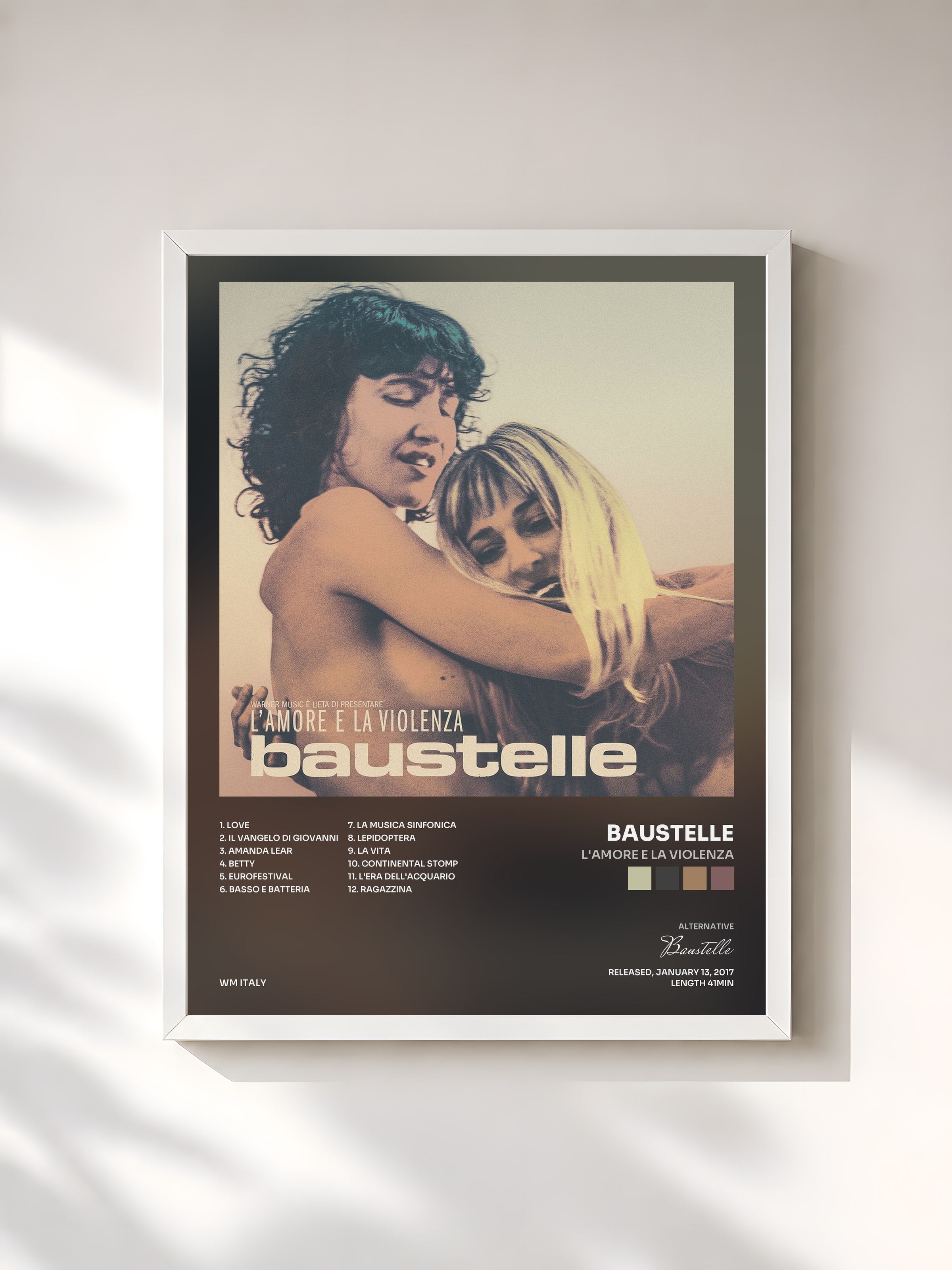 #blanc Tableau de l'album L'amore e la violenza de Baustelle, cadre blanc, imprimé et encadré en France