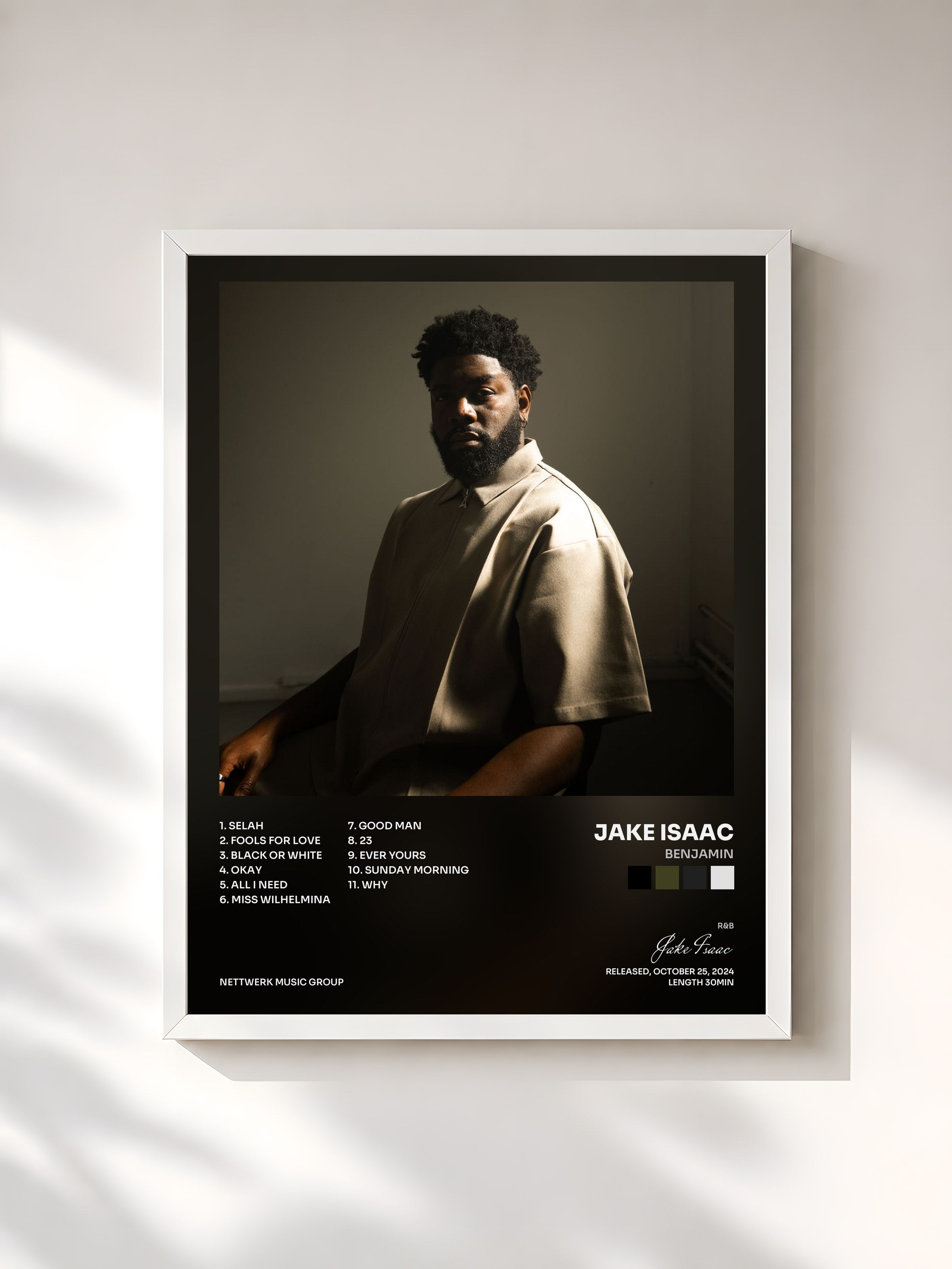 #blanc Tableau de l'album BENJAMIN de Jake Isaac, cadre blanc, imprimé et encadré en France