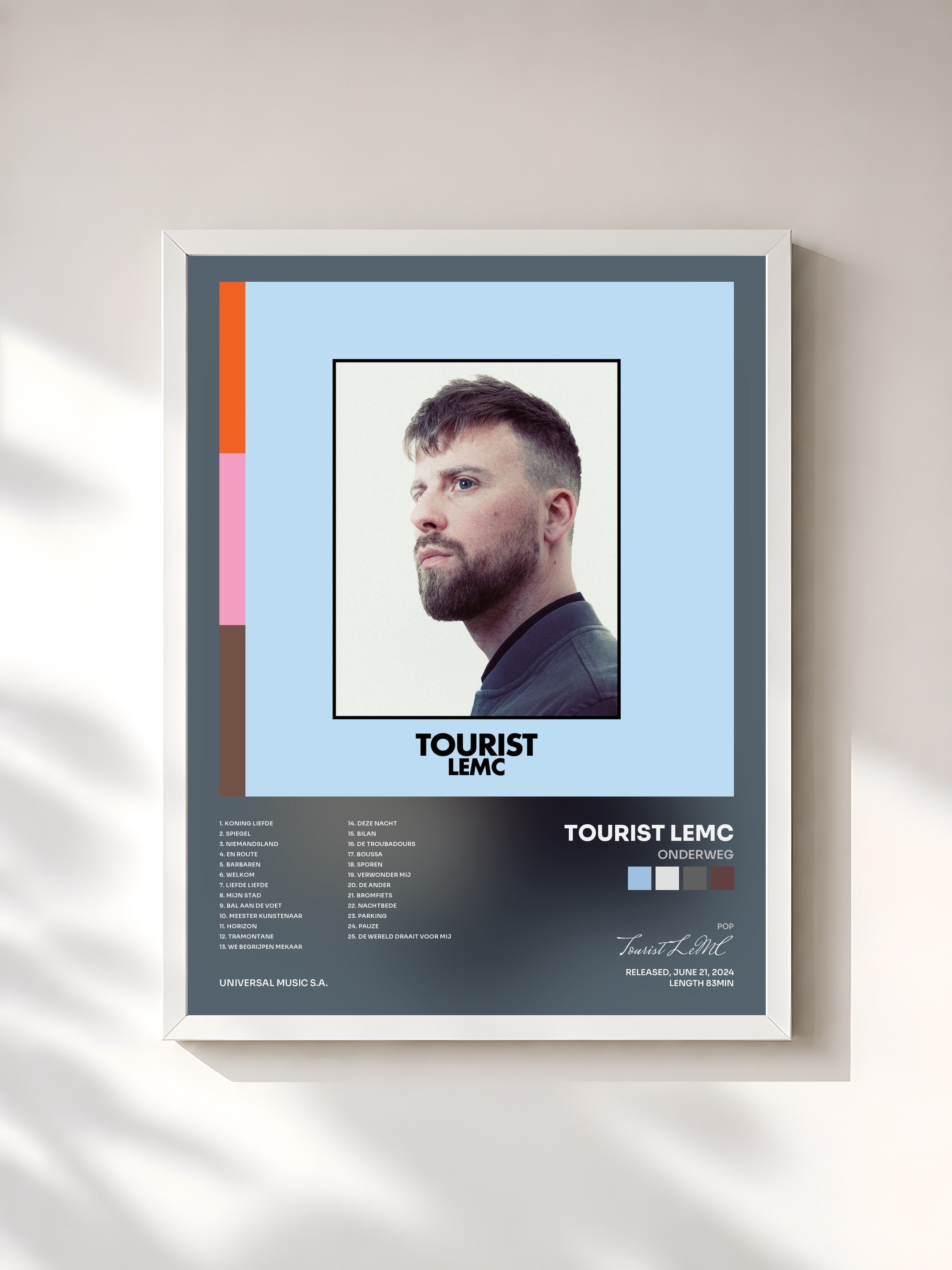#blanc Tableau de l'album Onderweg de Tourist LeMC, cadre blanc, imprimé et encadré en France