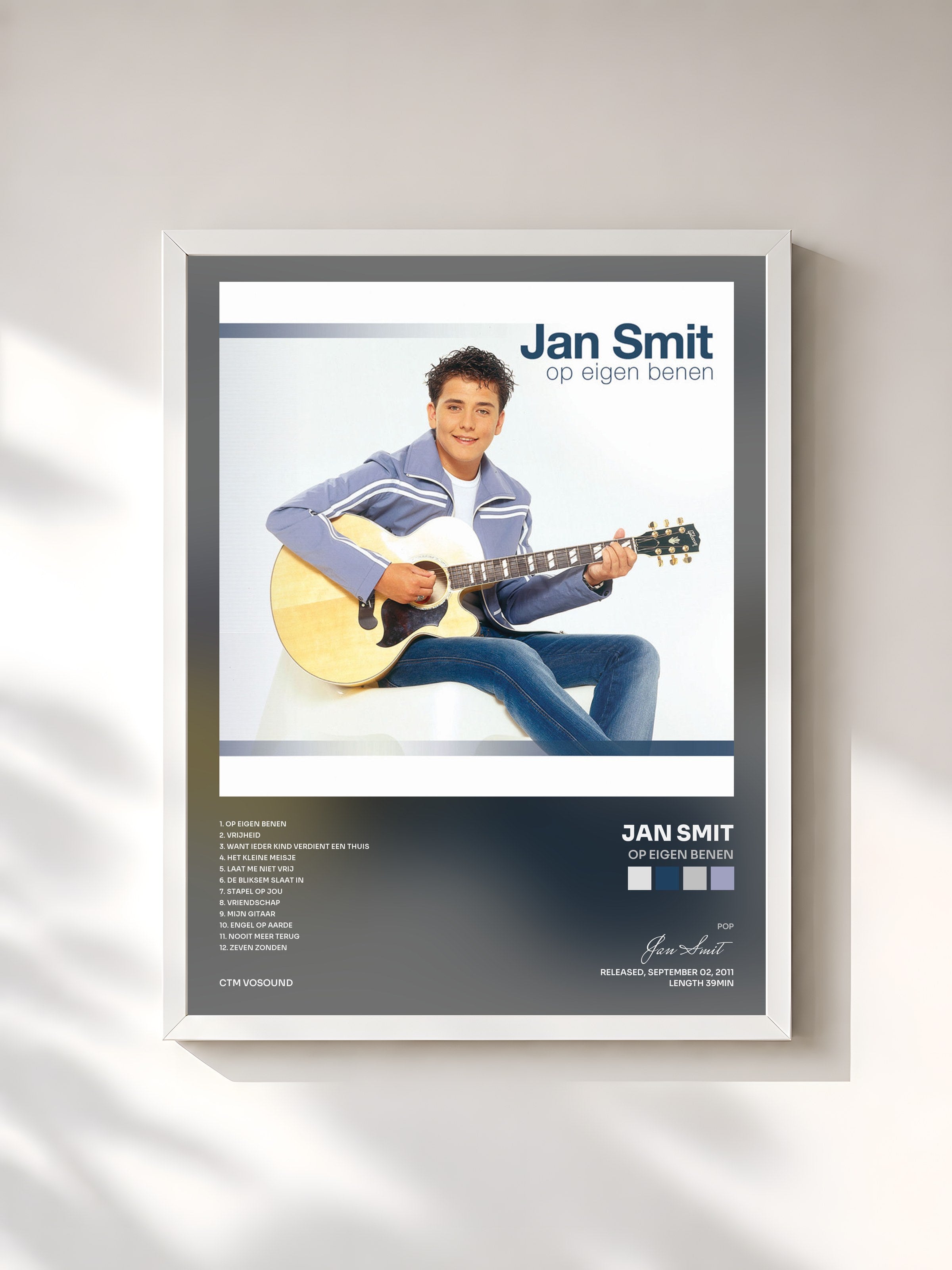 #blanc Tableau de l'album Op Eigen Benen de Jan Smit, cadre blanc, imprimé et encadré en France