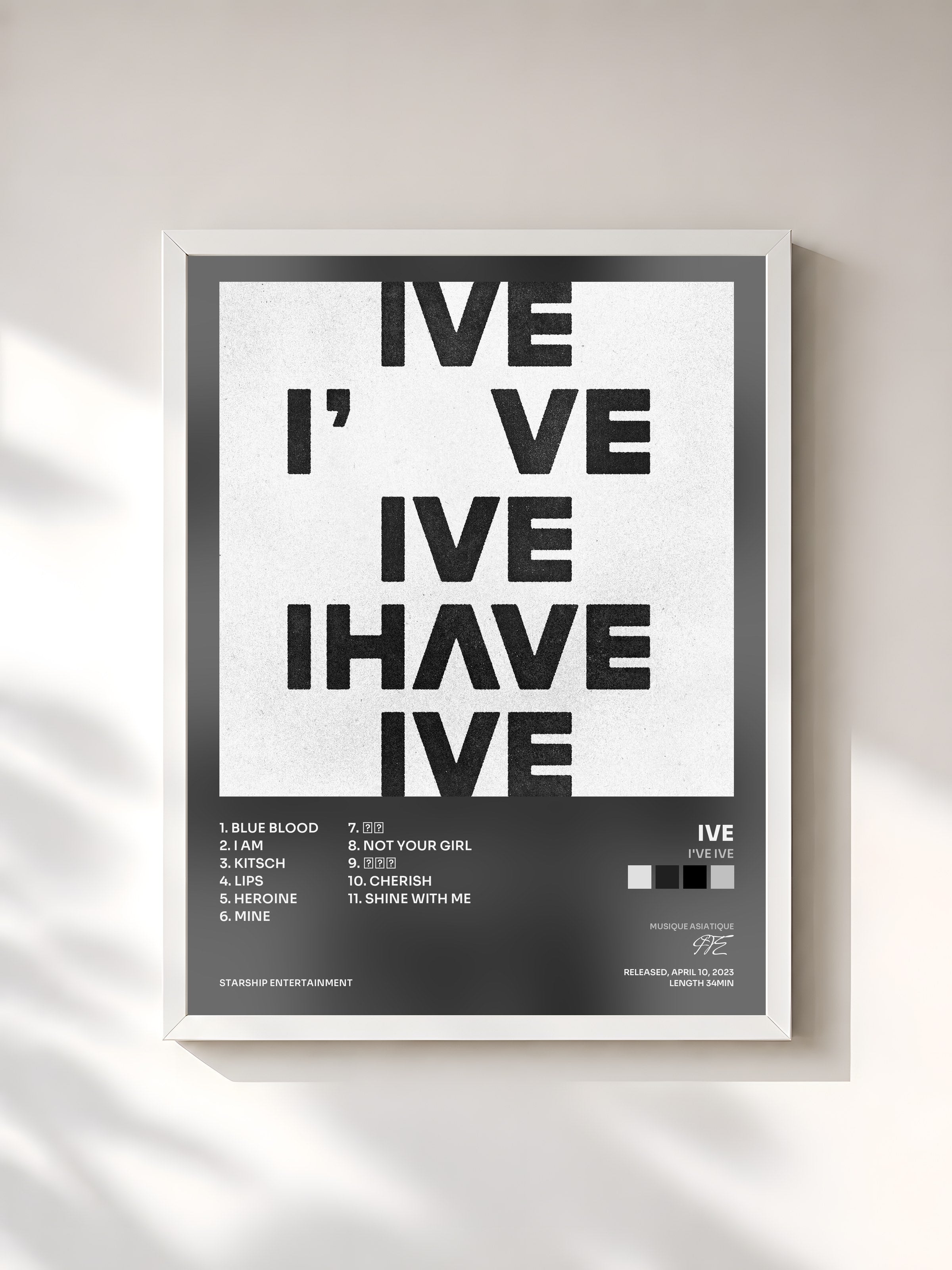 #blanc Tableau de l'album I've IVE de IVE, cadre blanc, imprimé et encadré en France