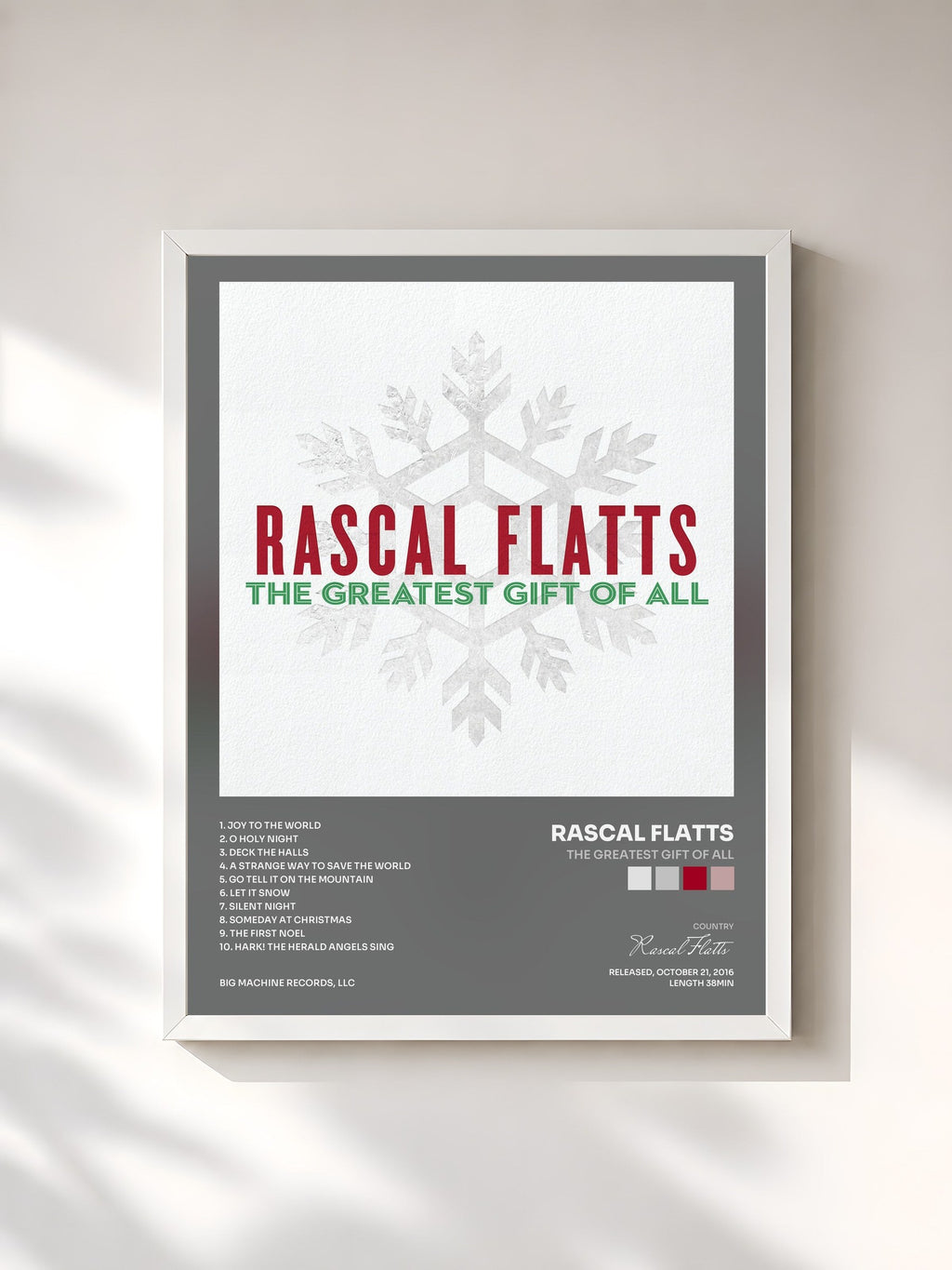 #blanc Tableau de l'album The Greatest Gift Of All de Rascal Flatts, cadre blanc, imprimé et encadré en France
