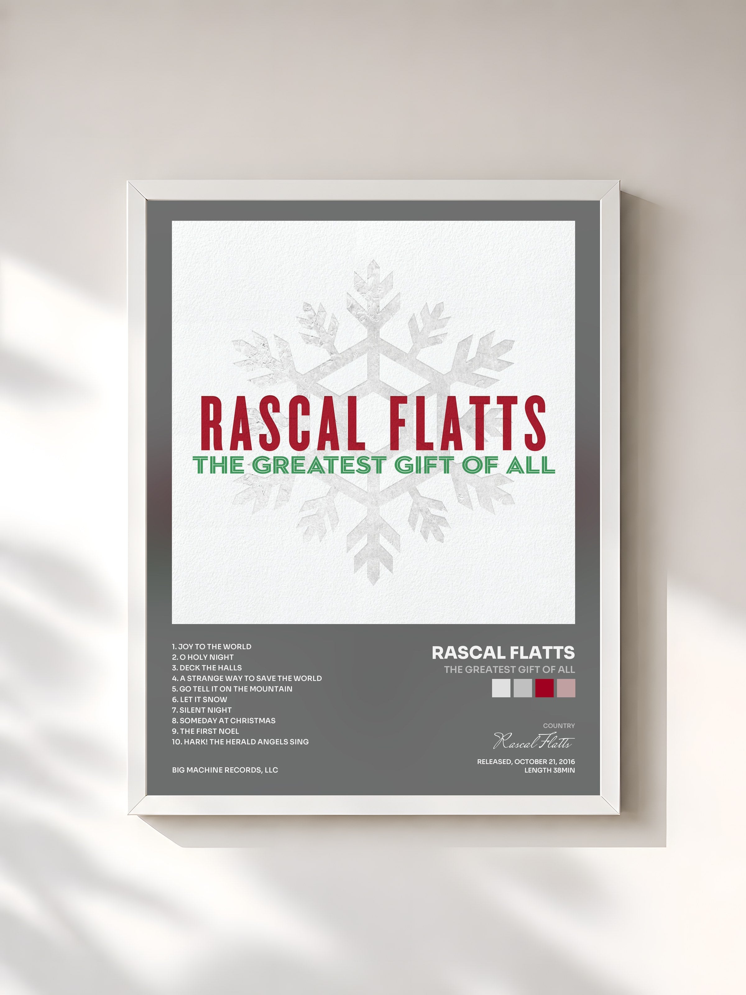 #blanc Tableau de l'album The Greatest Gift Of All de Rascal Flatts, cadre blanc, imprimé et encadré en France
