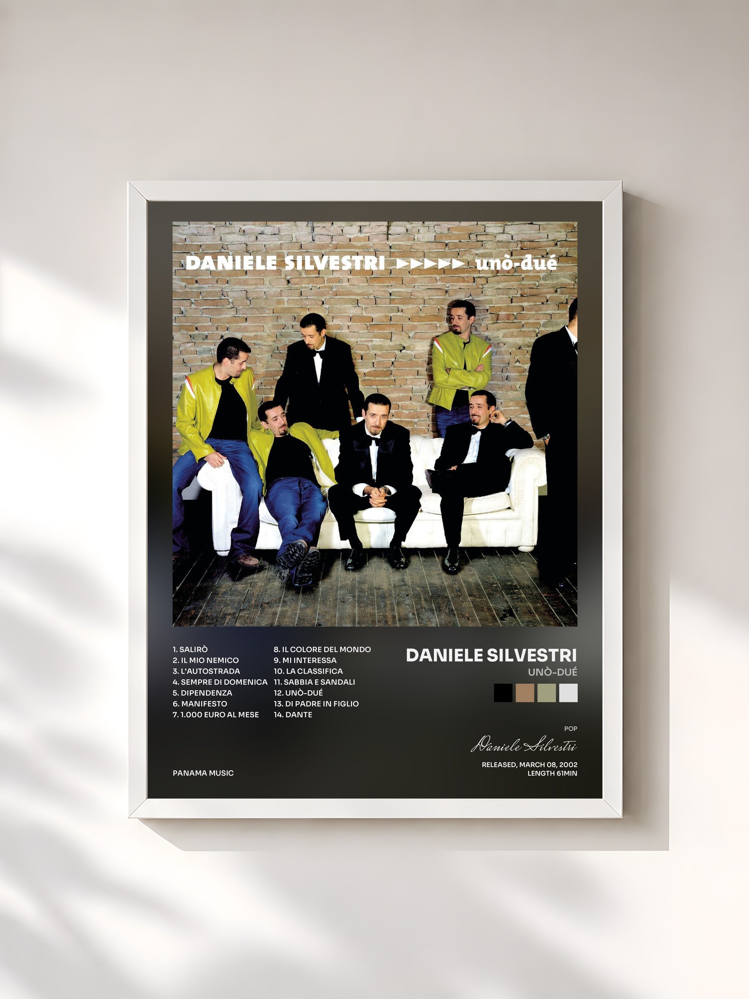 #blanc Tableau de l'album Unò-Dué de Daniele Silvestri, cadre blanc, imprimé et encadré en France