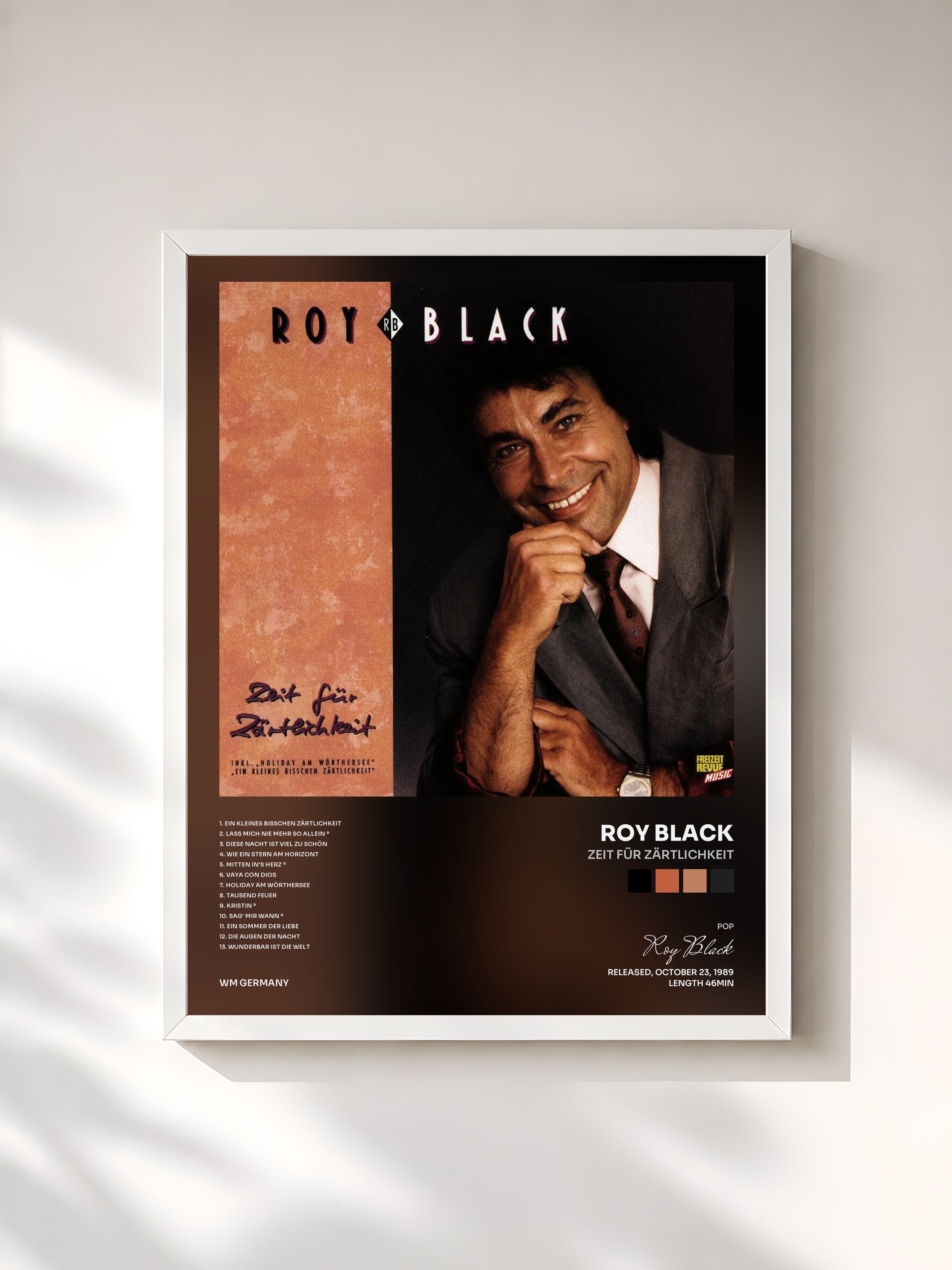 #blanc Tableau de l'album Zeit Für Zärtlichkeit de Roy Black, cadre blanc, imprimé et encadré en France