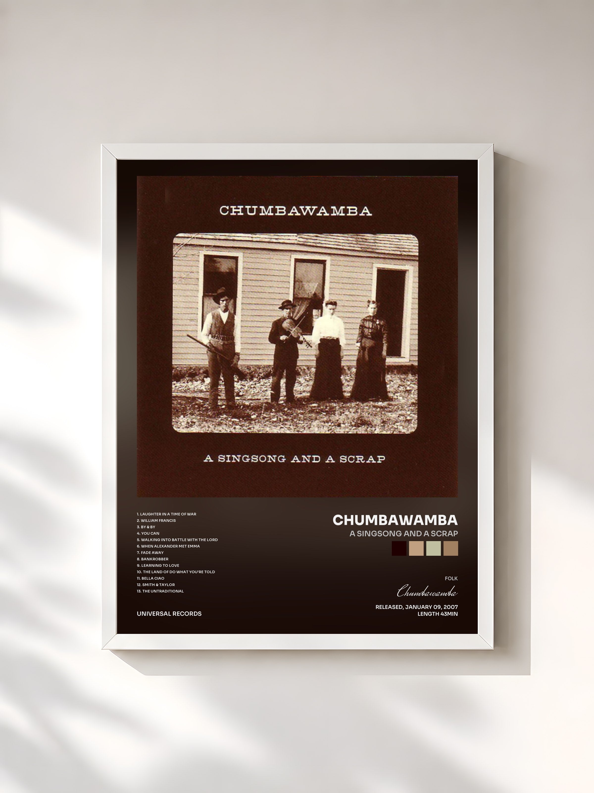 #blanc Tableau de l'album A Singsong And A Scrap de Chumbawamba, cadre blanc, imprimé et encadré en France