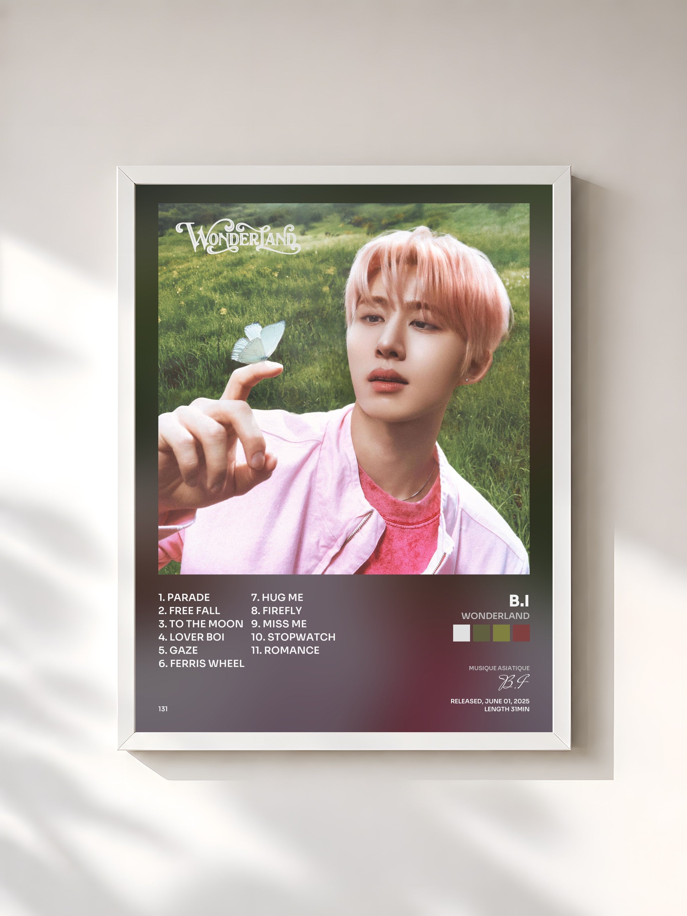 #blanc Tableau de l'album WONDERLAND de B.I, cadre blanc, imprimé et encadré en France