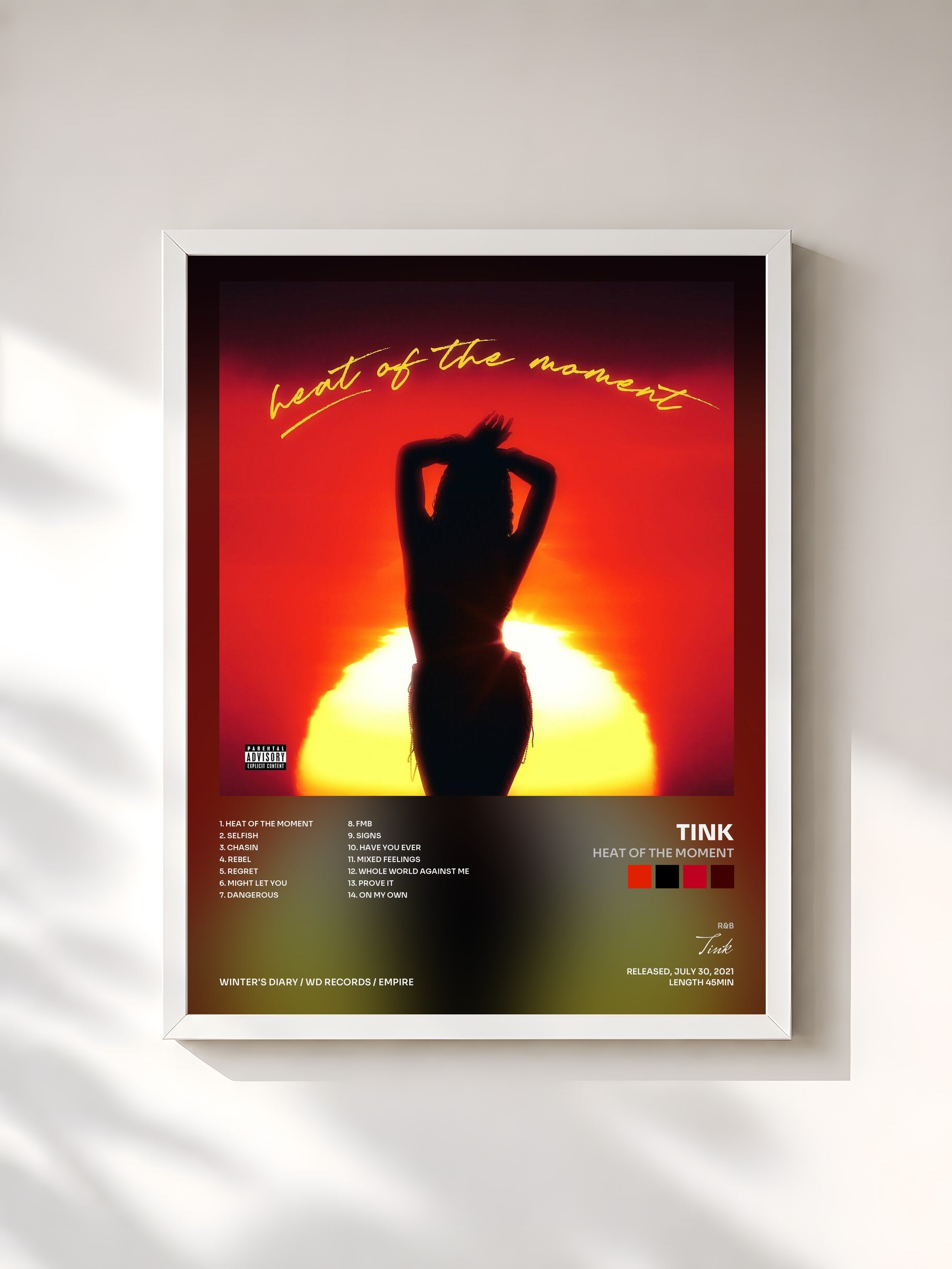 #blanc Tableau de l'album Heat Of The Moment de Tink, cadre blanc, imprimé et encadré en France