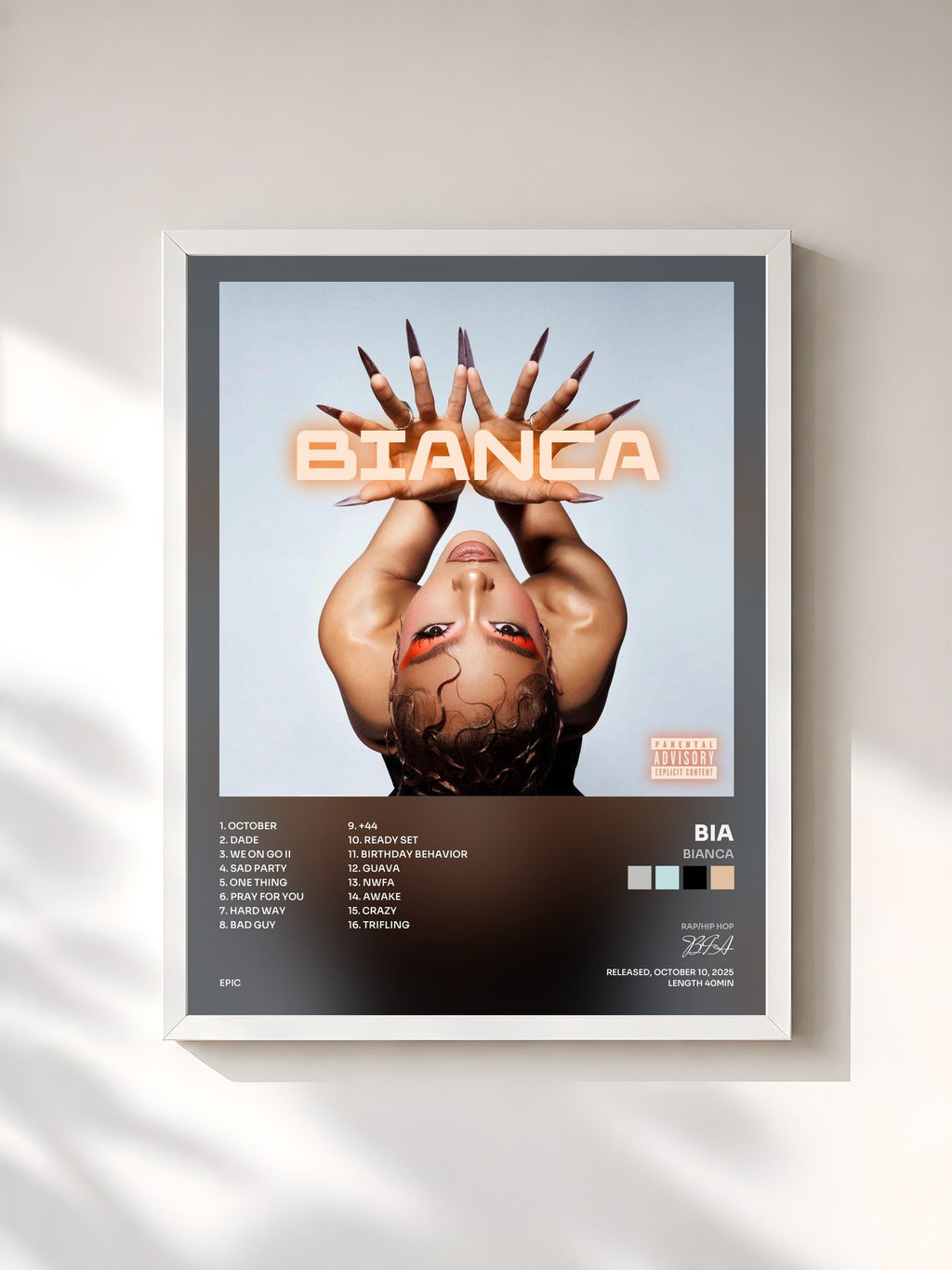 #blanc Tableau de l'album BIANCA de BIA, cadre blanc, imprimé et encadré en France