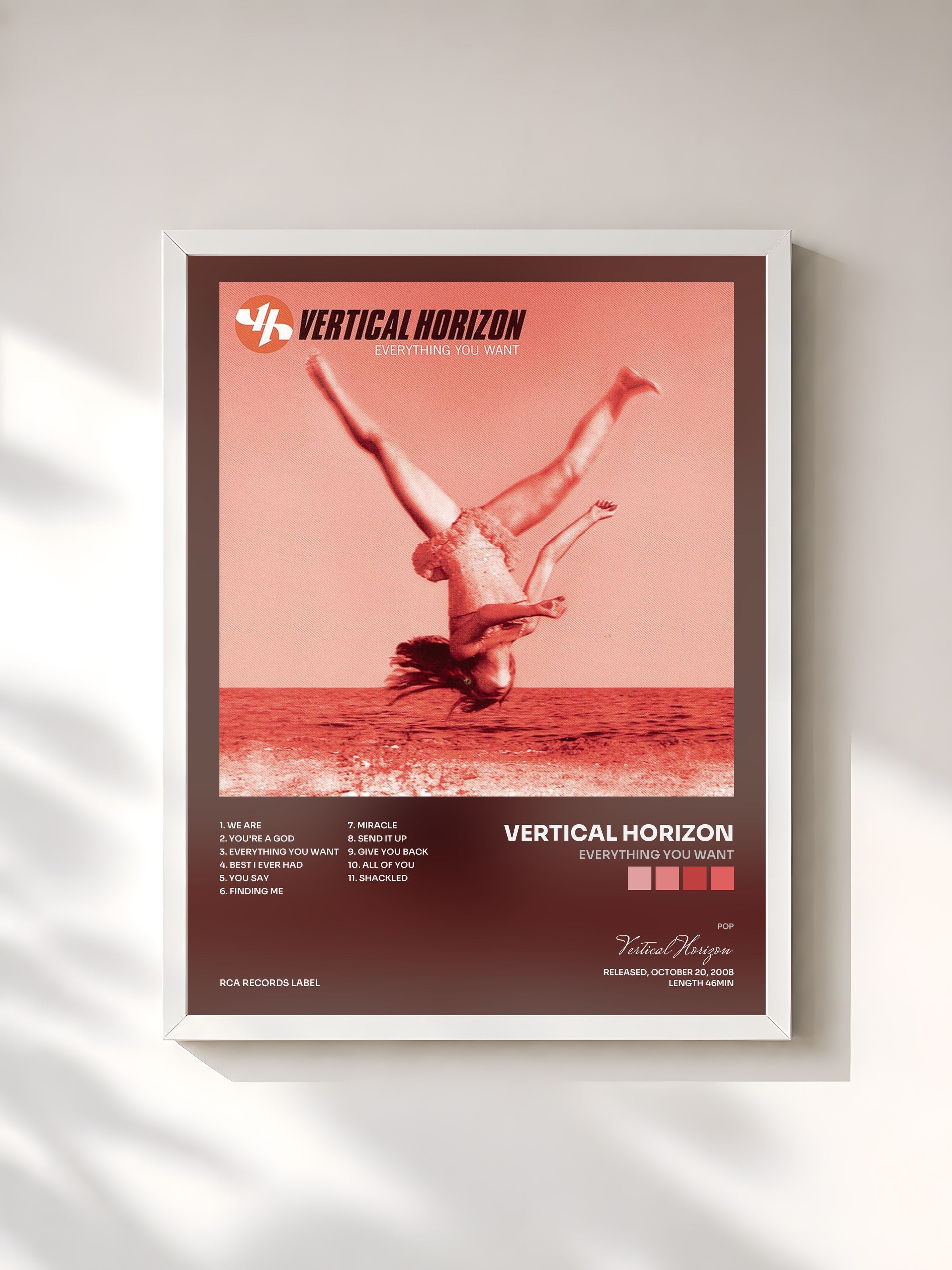 #blanc Tableau de l'album Everything You Want de Vertical Horizon, cadre blanc, imprimé et encadré en France