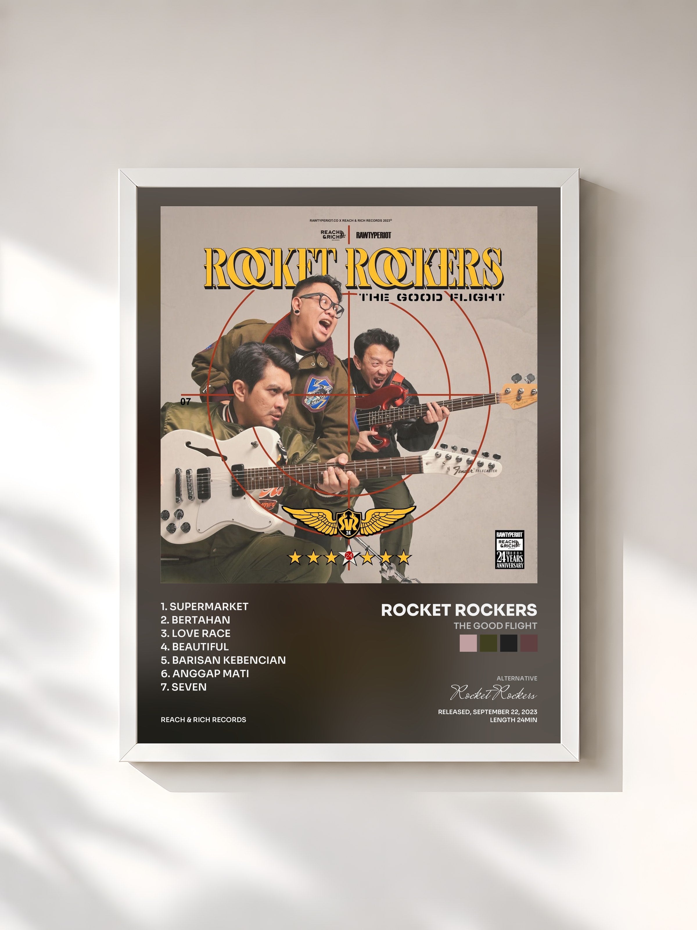 #blanc Tableau de l'album The Good Flight de Rocket Rockers, cadre blanc, imprimé et encadré en France