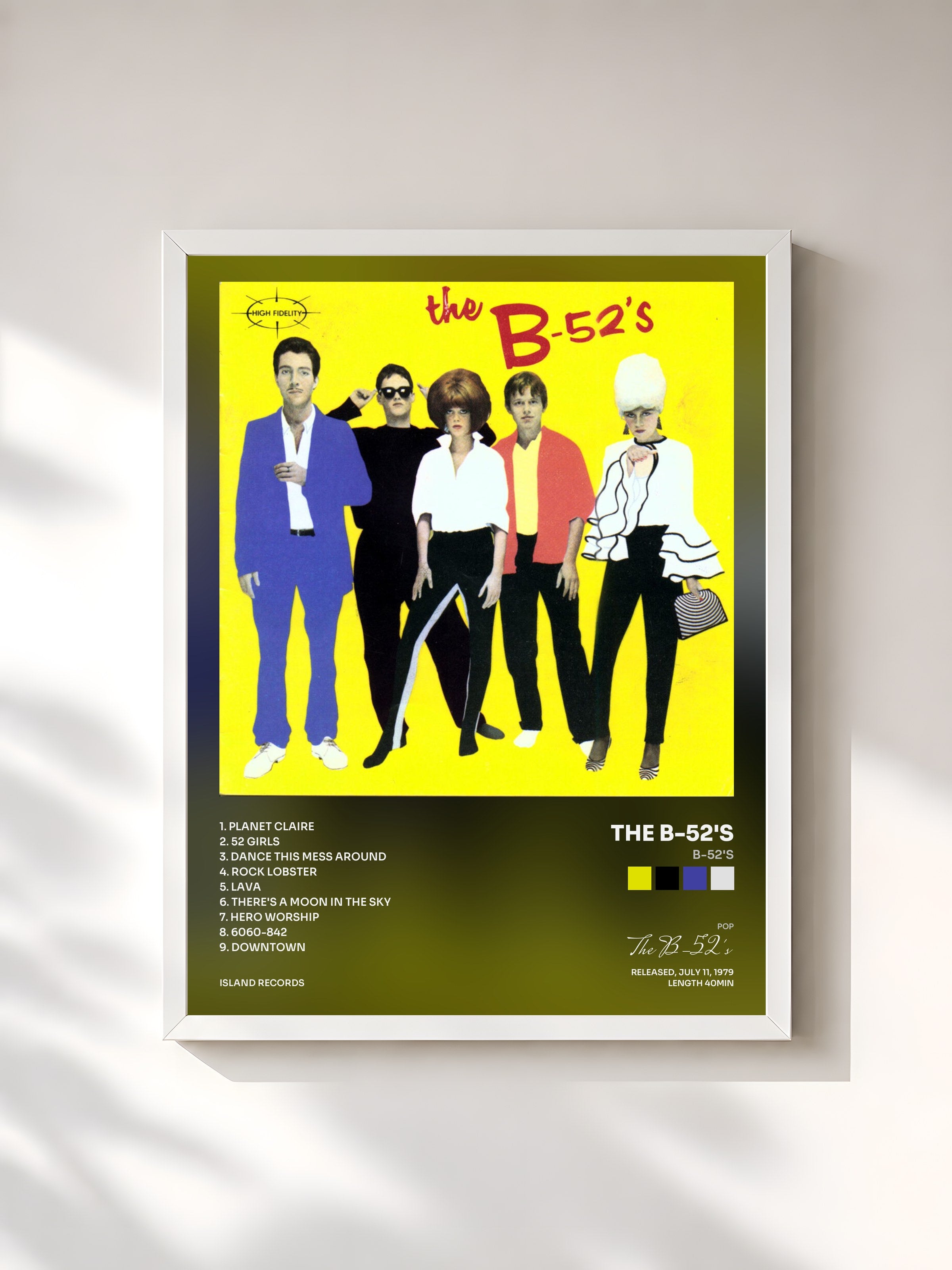 #blanc Tableau de l'album B-52's de The B-52's, cadre blanc, imprimé et encadré en France