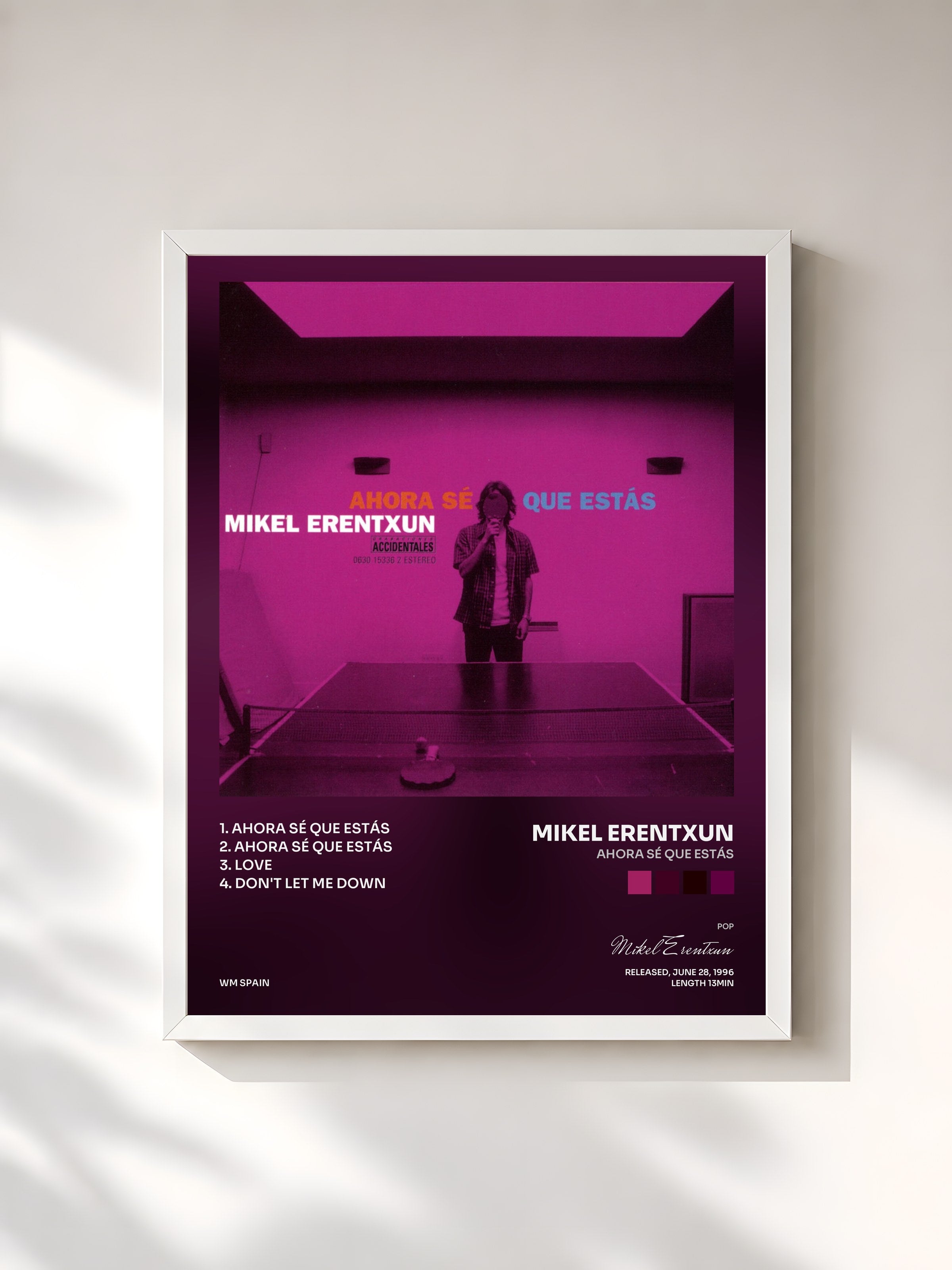 #blanc Tableau de l'album Ahora sé que estás de Mikel Erentxun, cadre blanc, imprimé et encadré en France