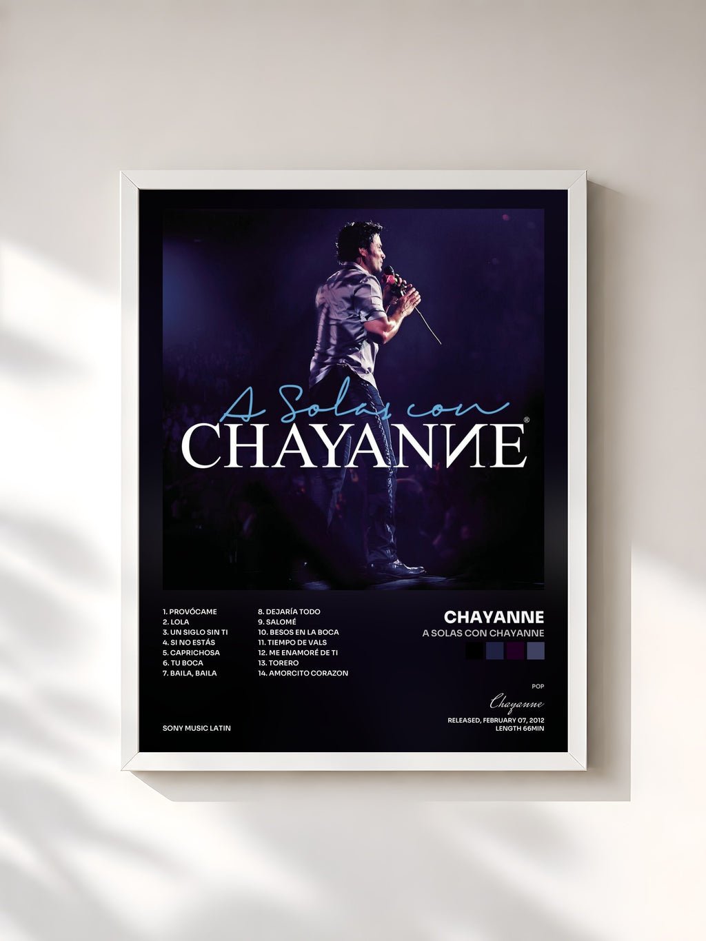 #blanc Tableau de l'album A Solas Con Chayanne de Chayanne, cadre blanc, imprimé et encadré en France