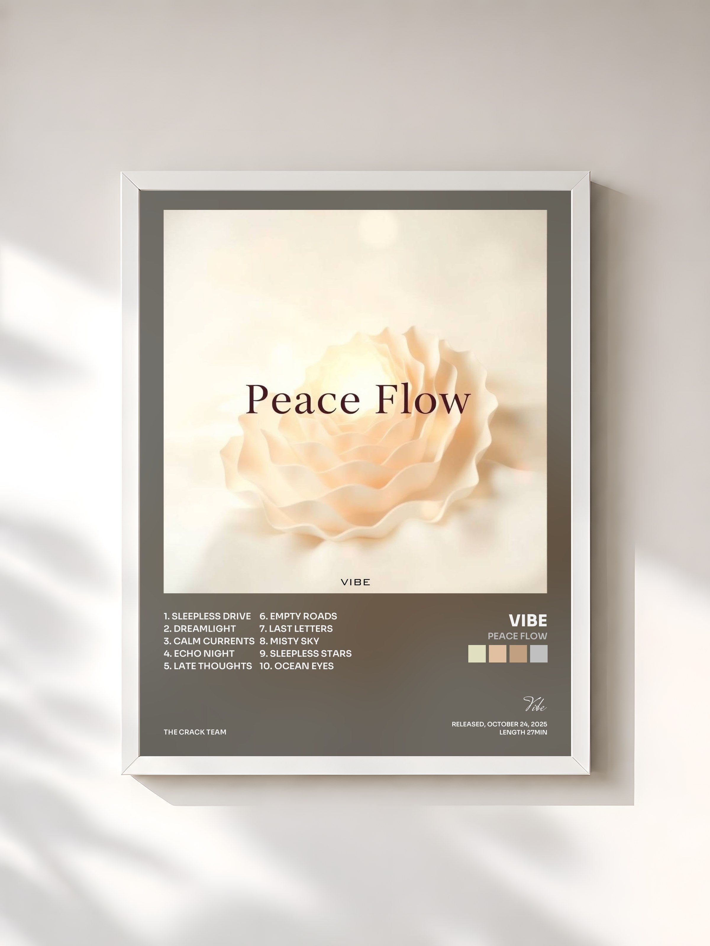#blanc Tableau de l'album Peace Flow de Vibe, cadre blanc, imprimé et encadré en France
