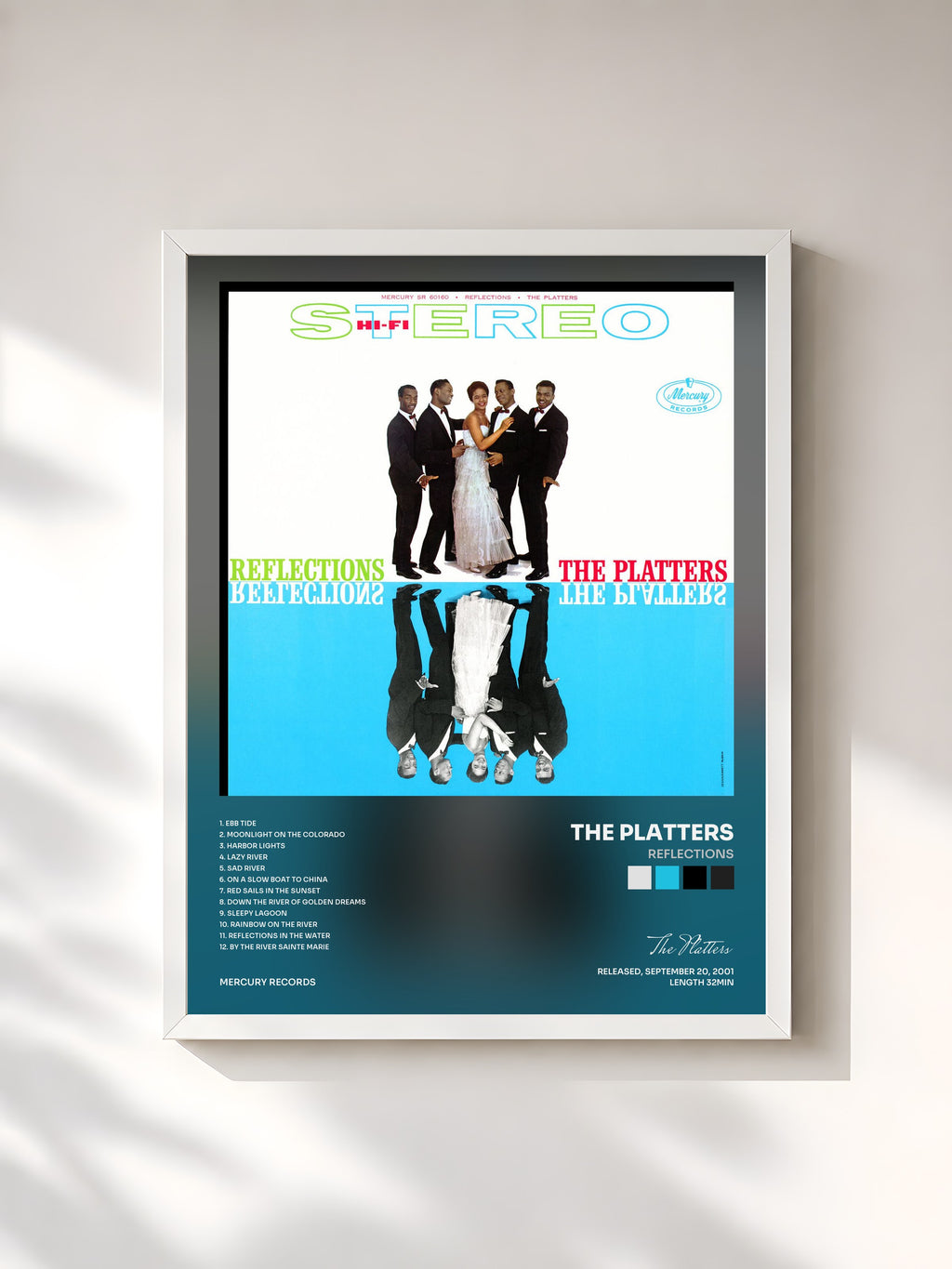 #blanc Reflections by The Platters as a framed art print, white frame, printed and framed in France